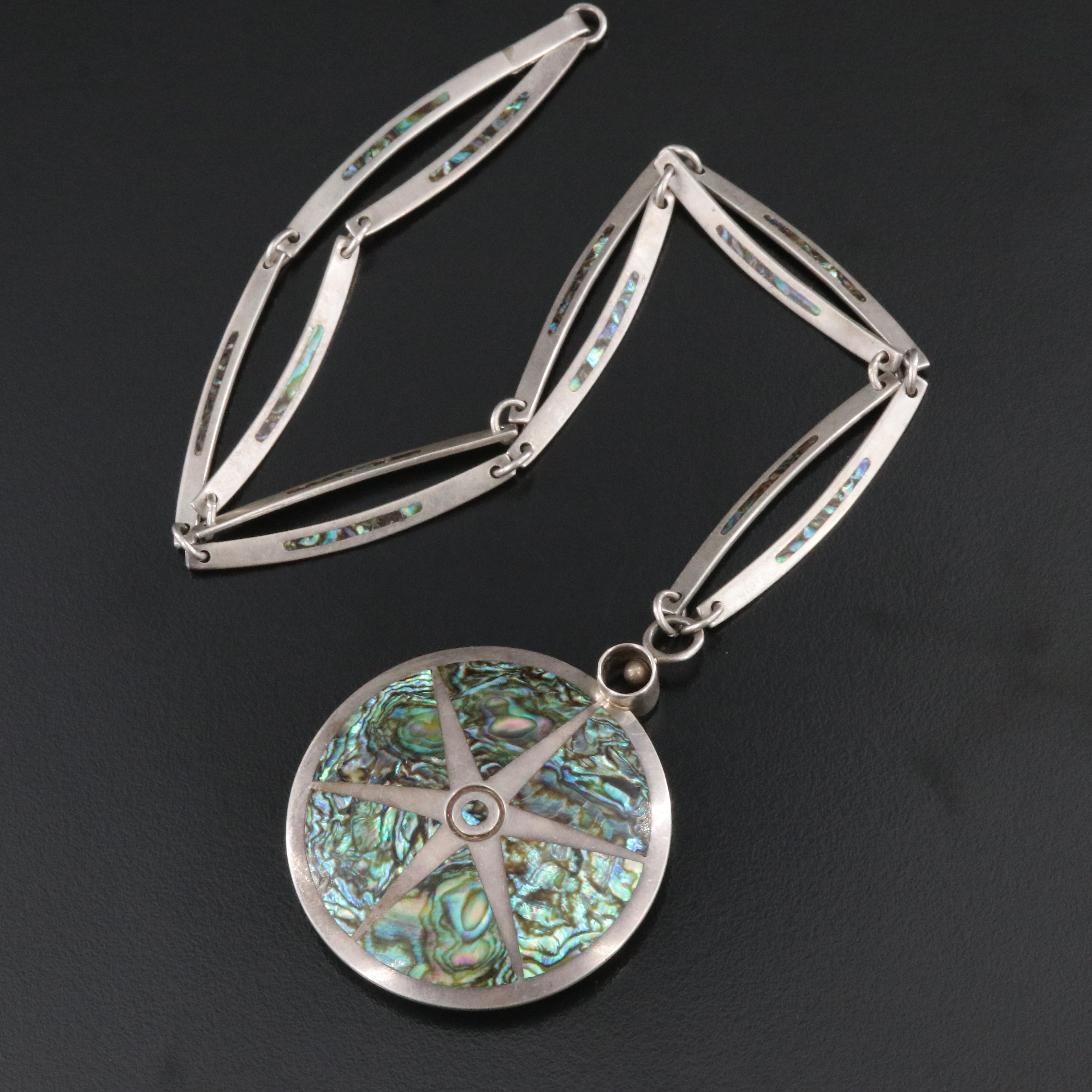 Sterling Abalone Inlay Pendant Necklace