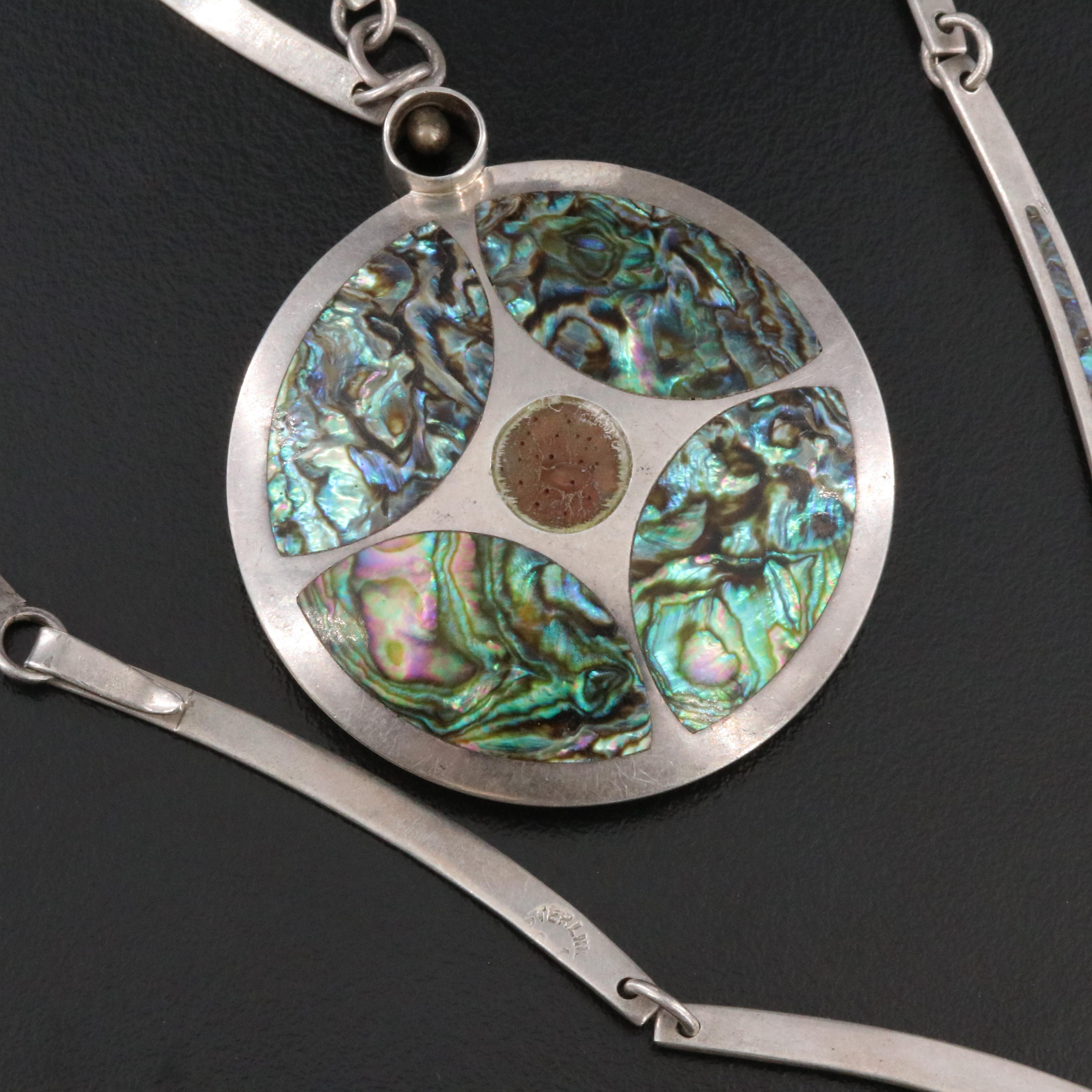 Sterling Abalone Inlay Pendant Necklace