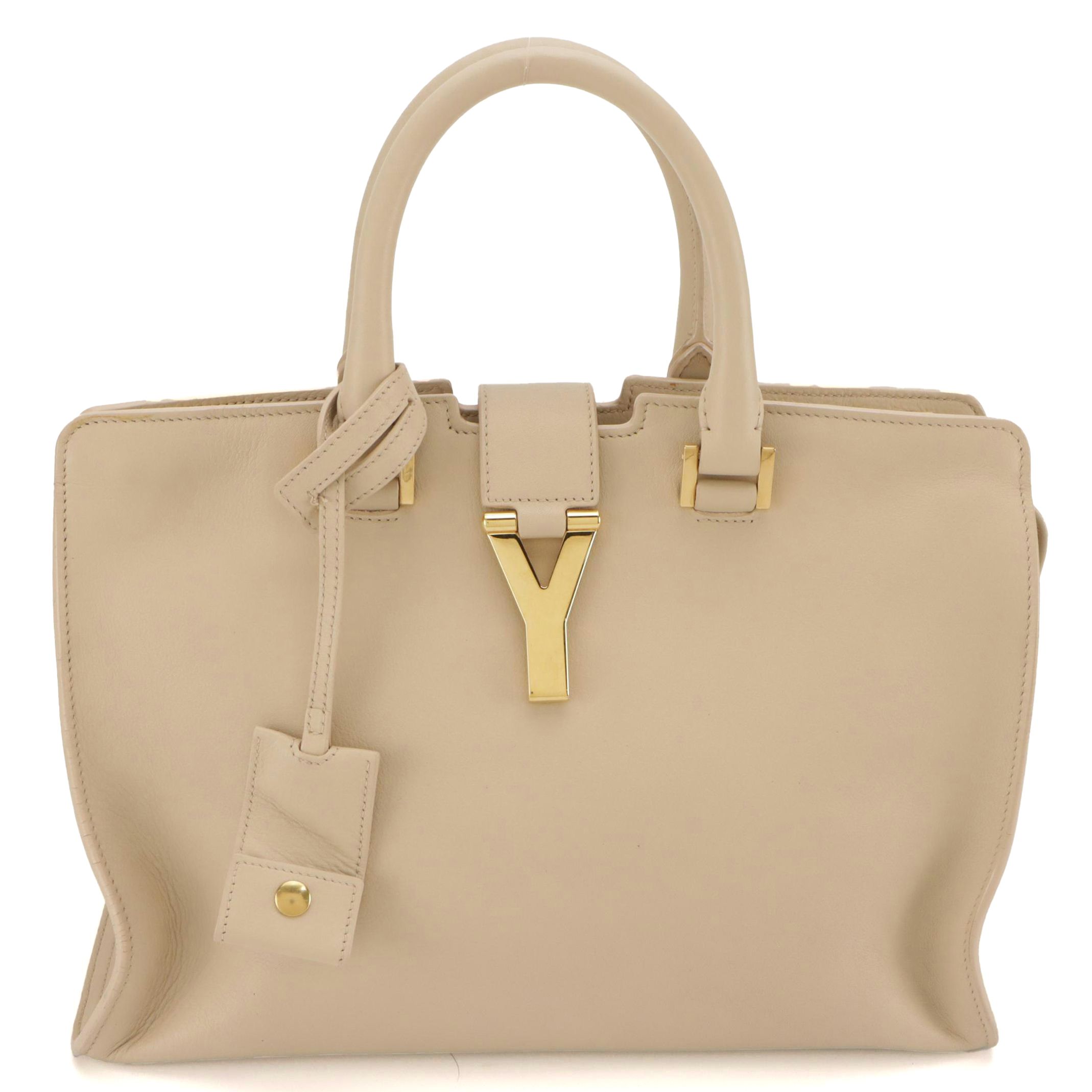 Saint Laurent YSL Cabas Two-Way Bag in Neutral Calfskin Leather