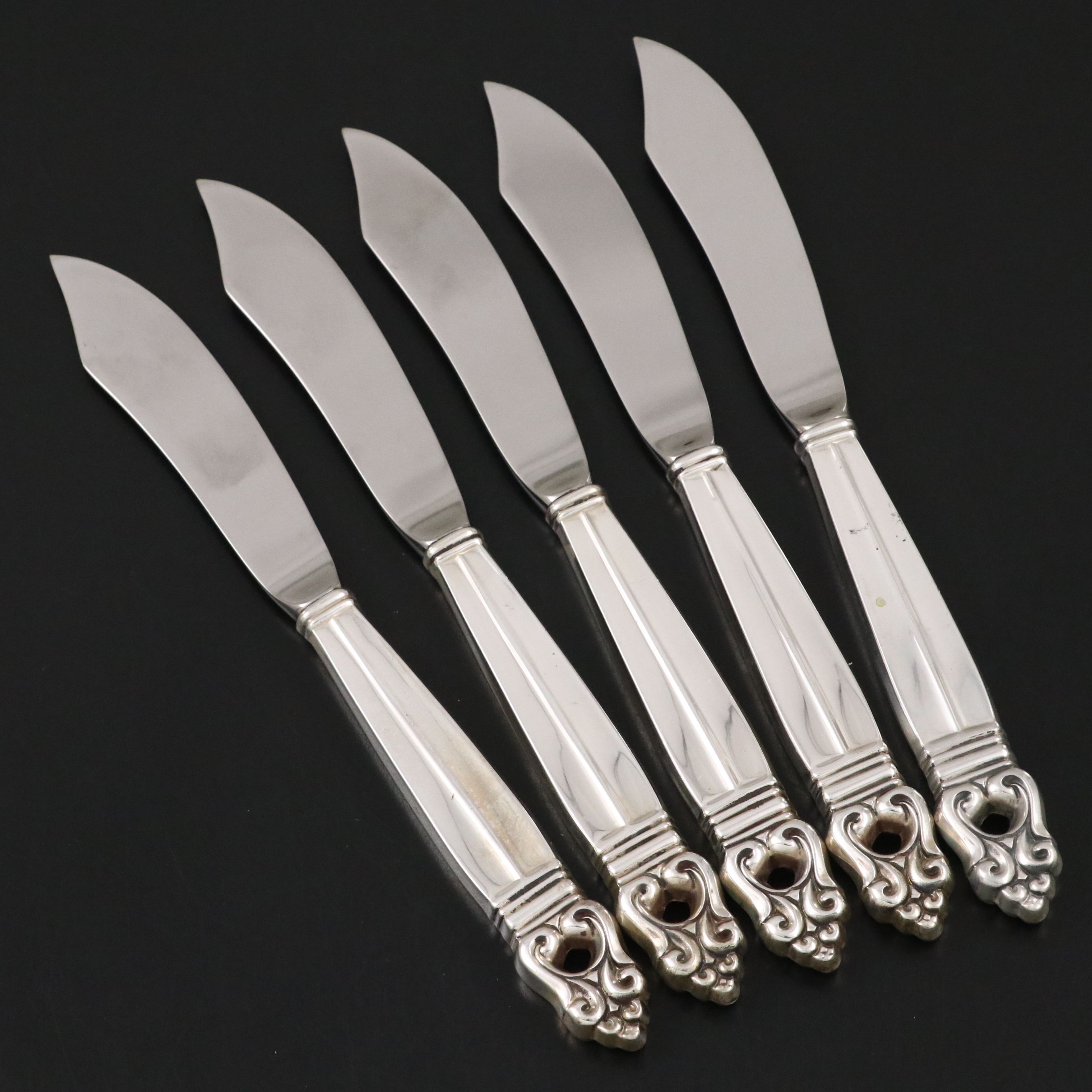 International Silver Co. "Royal Danish" Sterling Silver Handled Fish Knives
