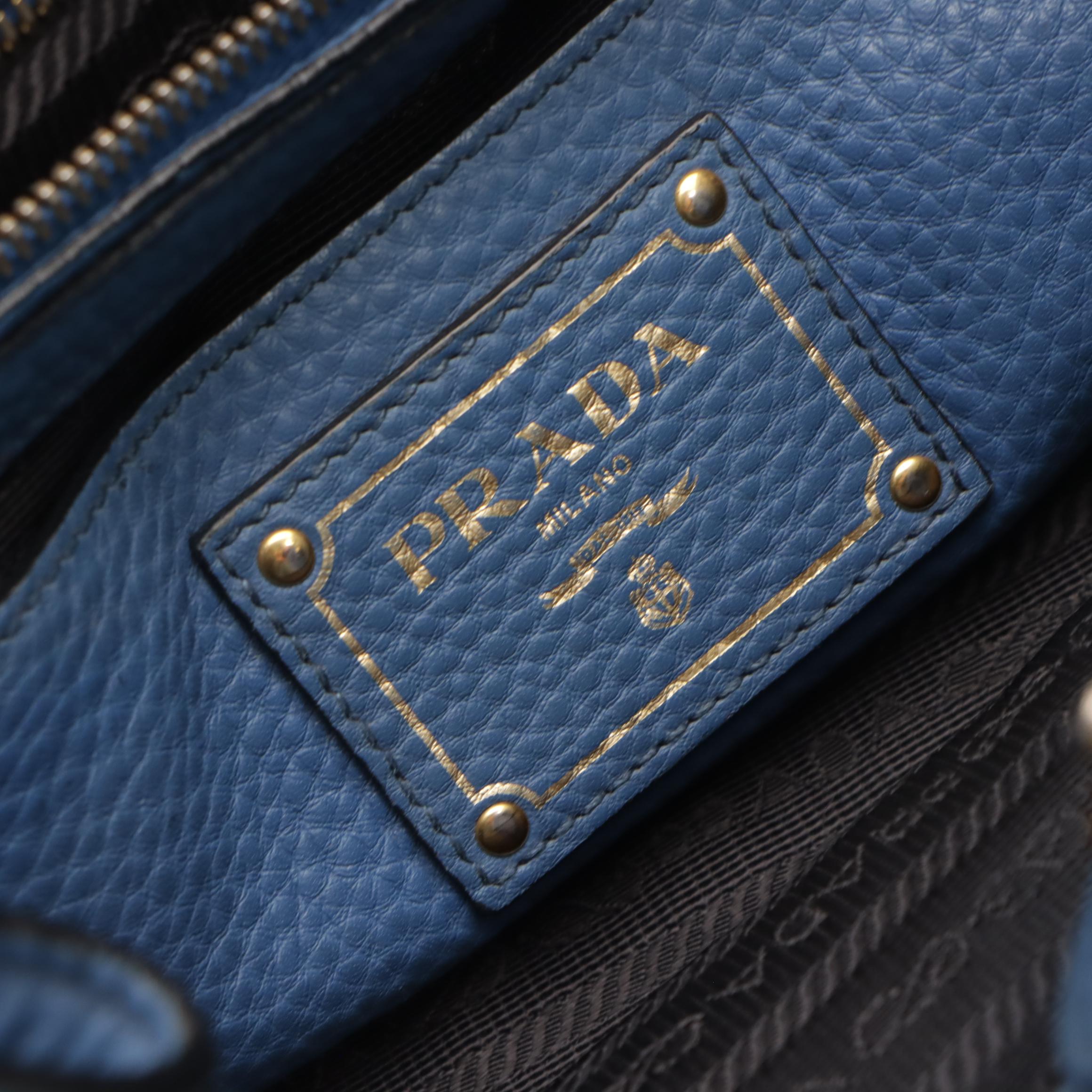 Prada Shopping Two-Way Tote in Blue Vitello Daino Leather
