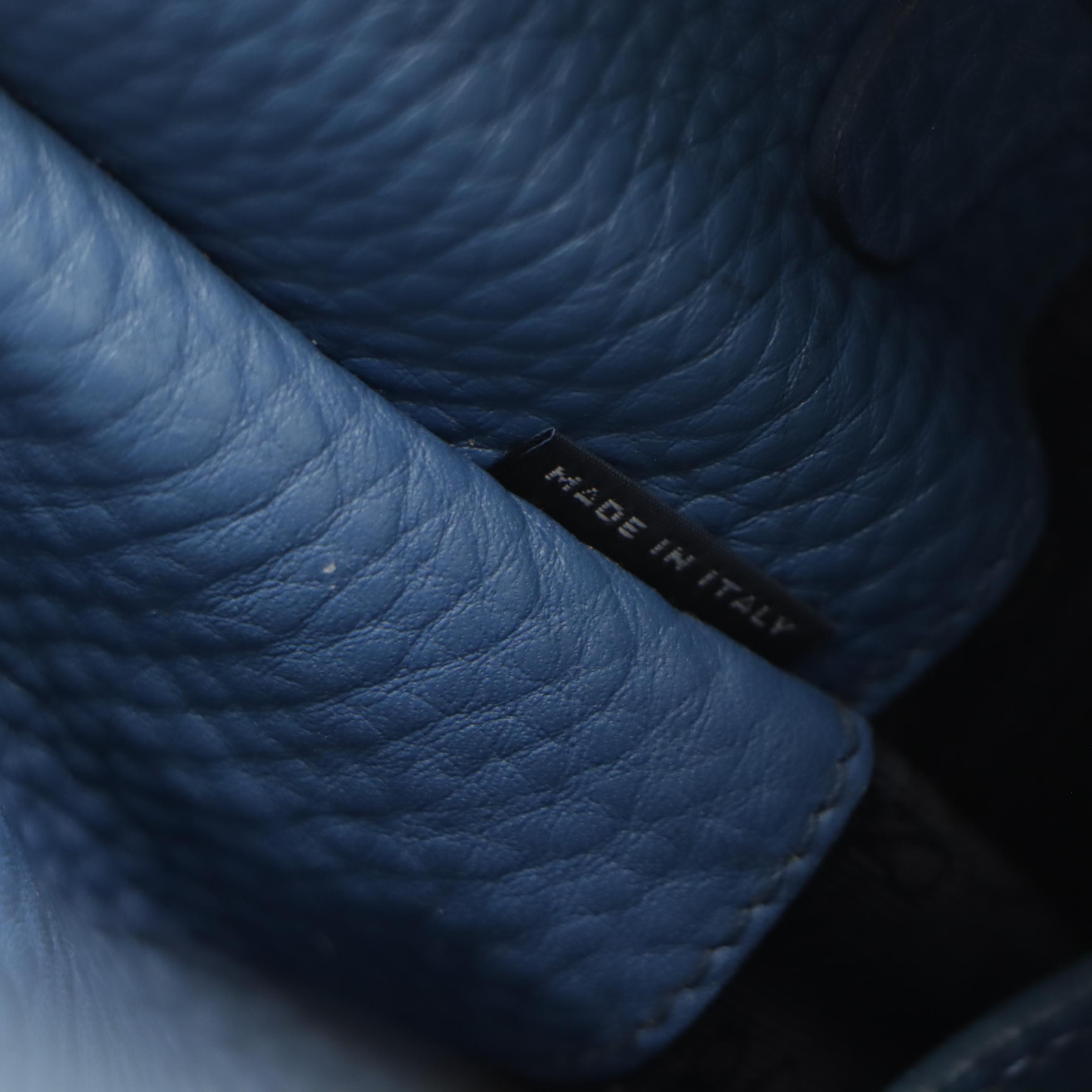 Prada Shopping Two-Way Tote in Blue Vitello Daino Leather