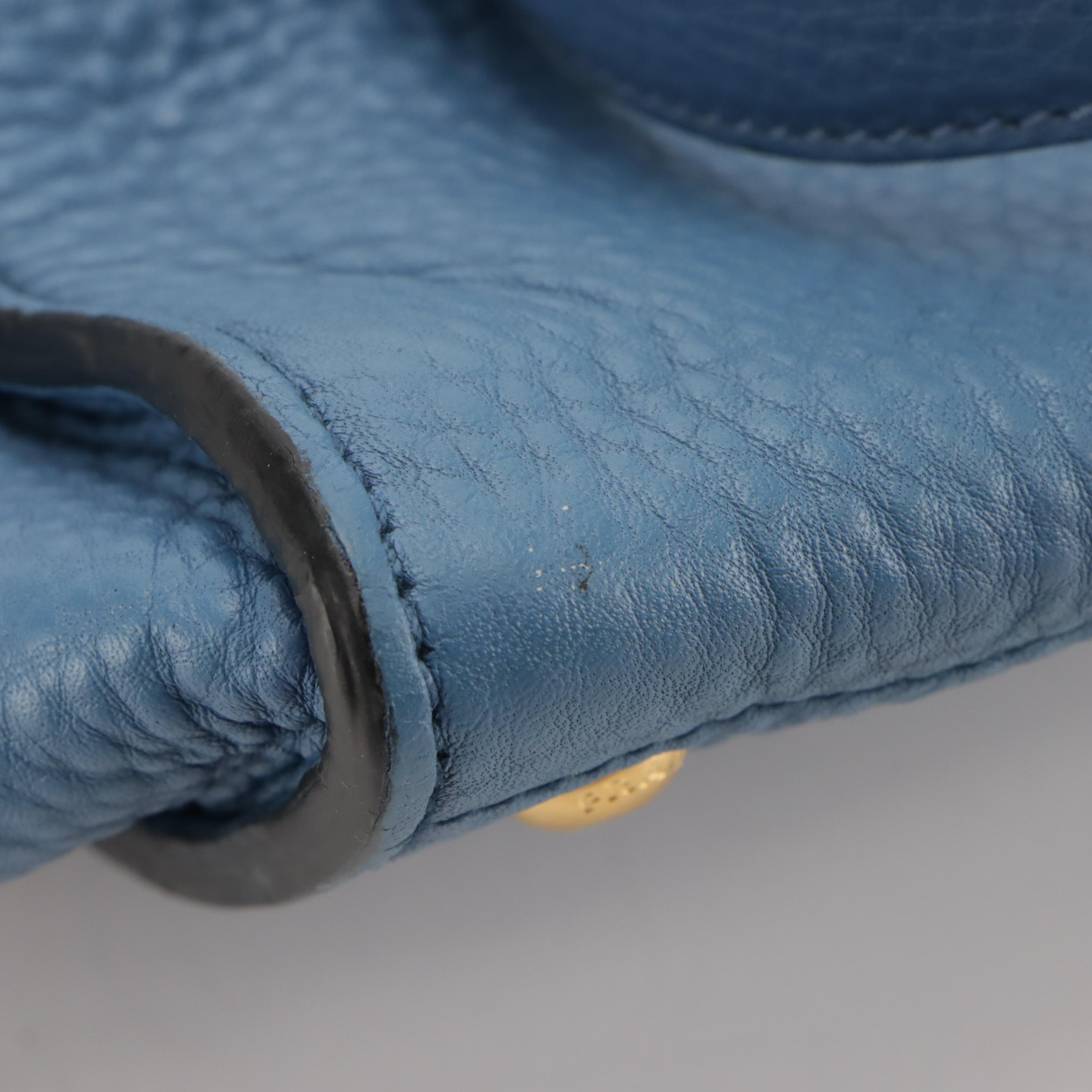 Prada Shopping Two-Way Tote in Blue Vitello Daino Leather