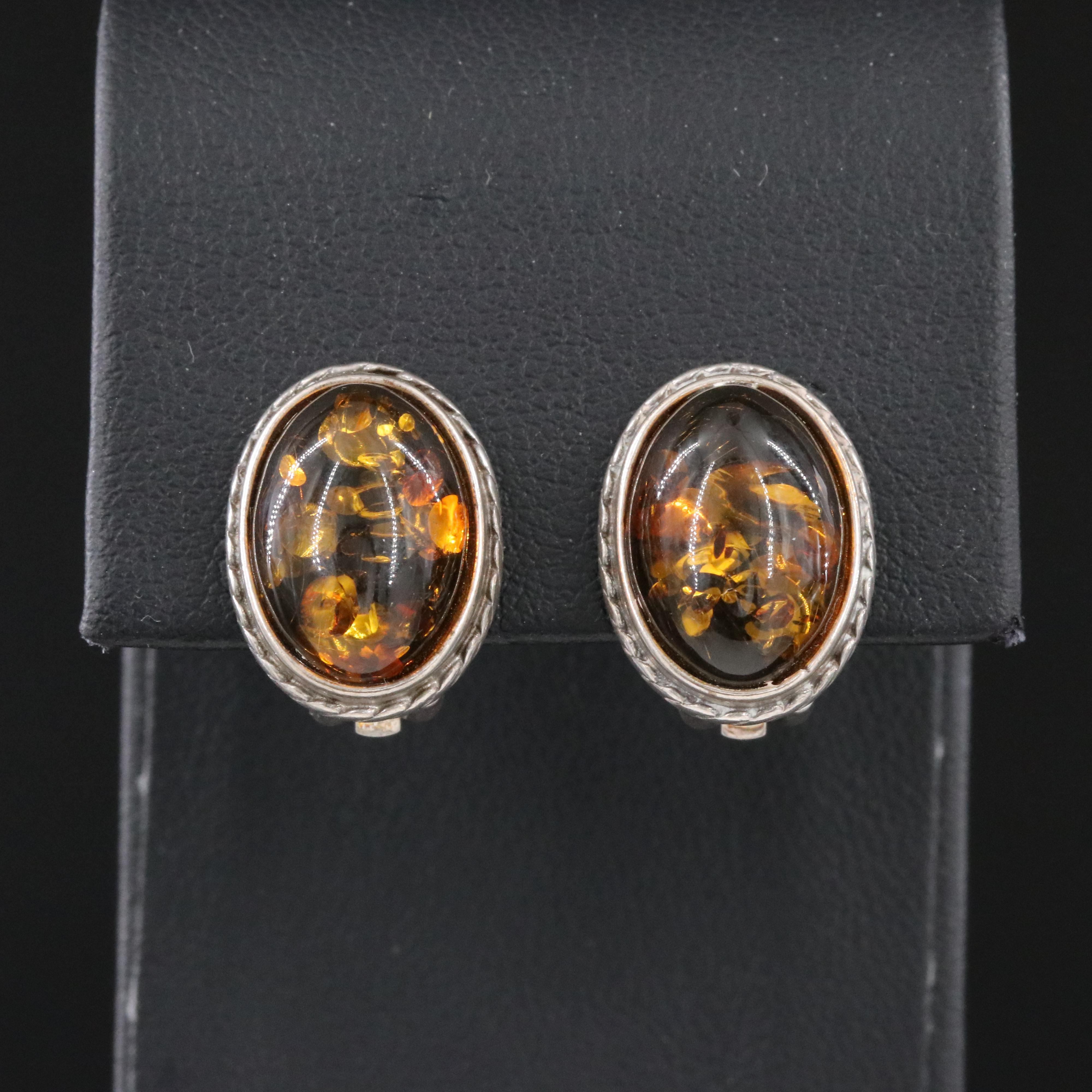 Sterling Amber Clip Earrings