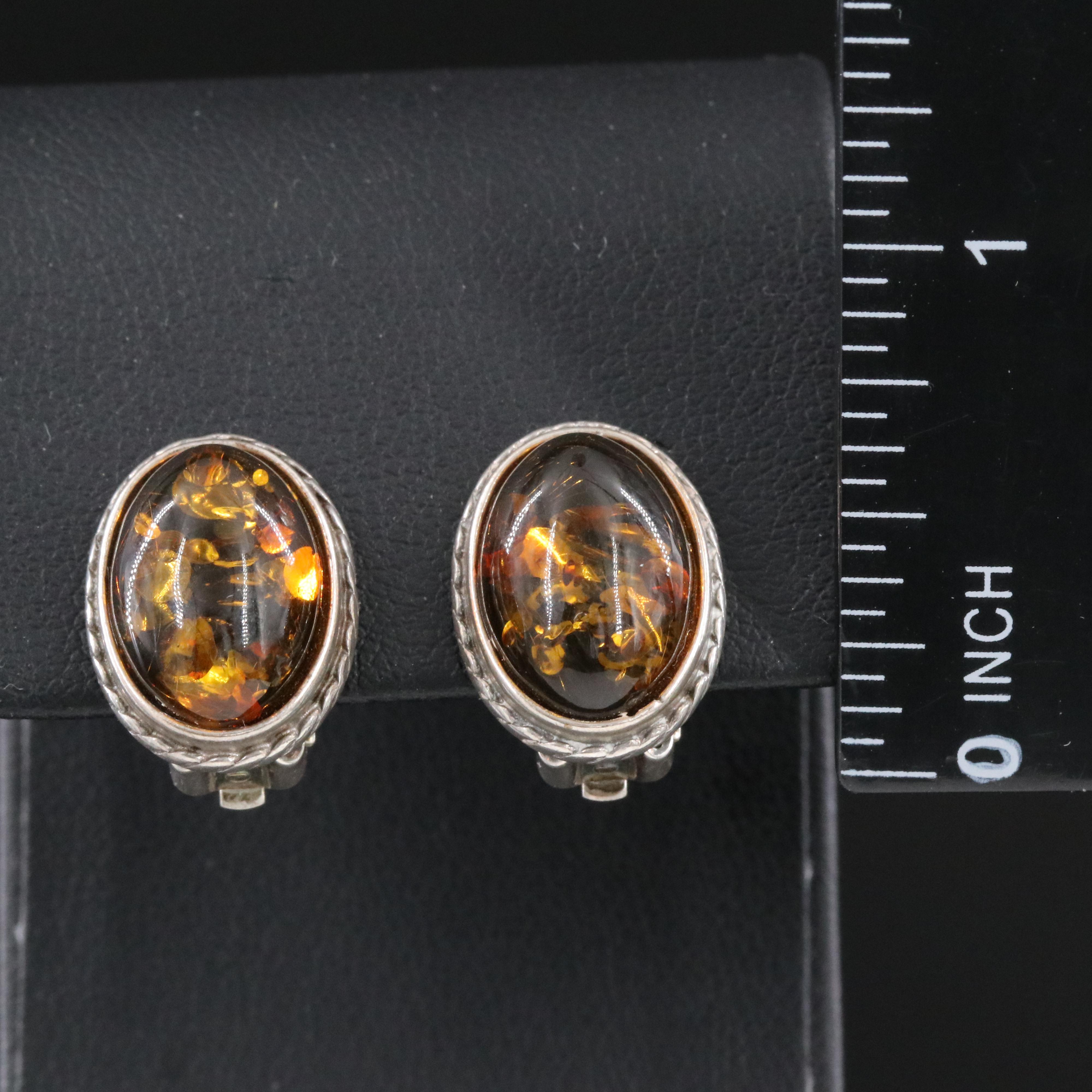 Sterling Amber Clip Earrings
