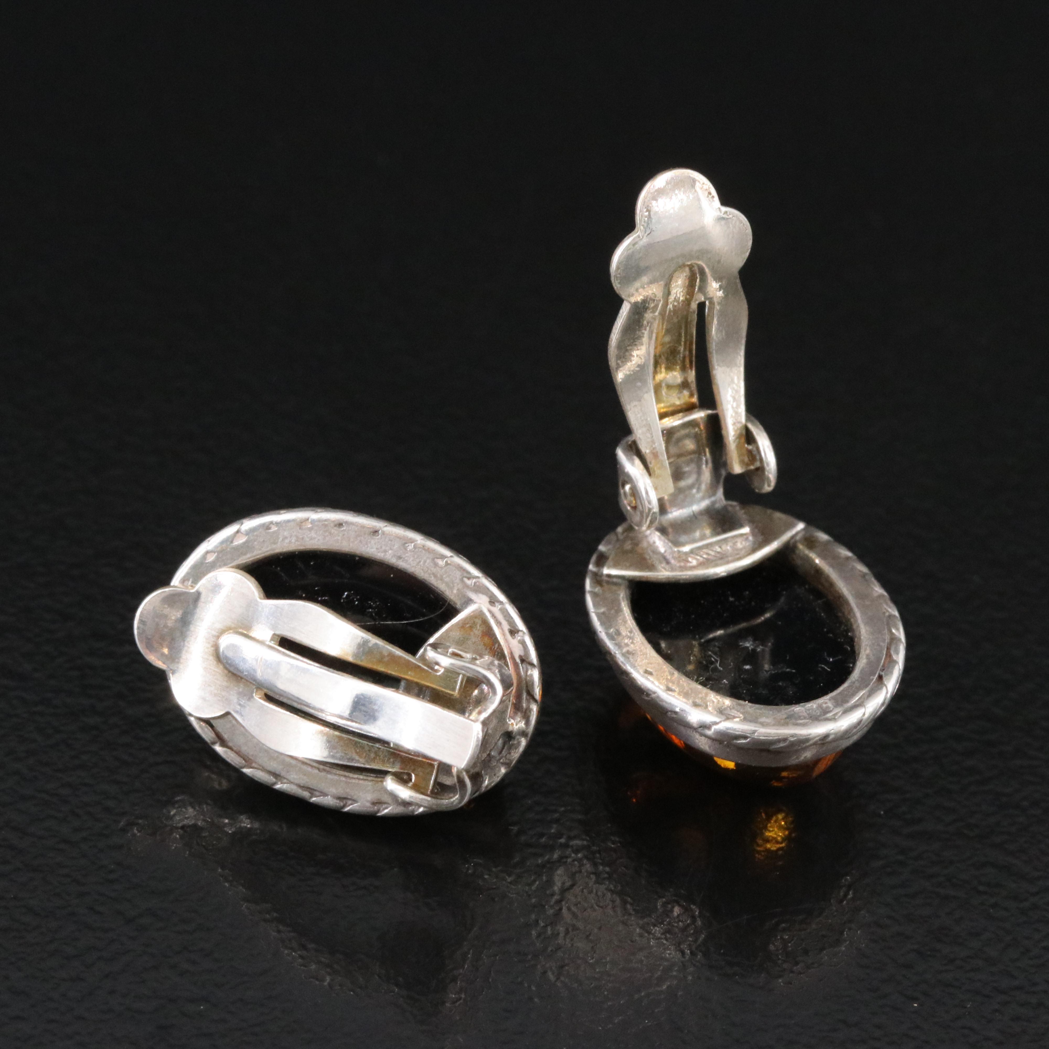 Sterling Amber Clip Earrings
