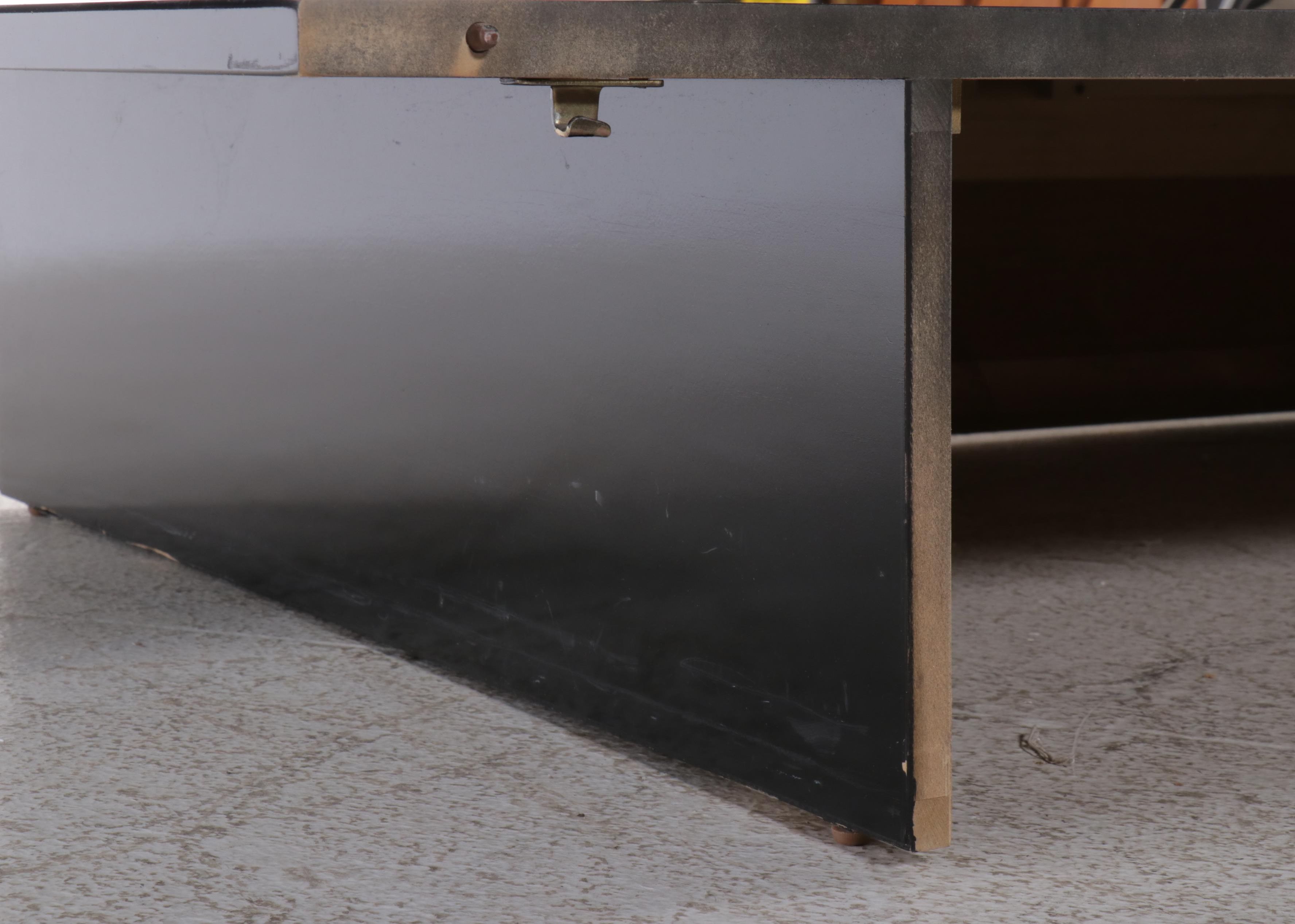 Modernist Black Lacquered King Size Platform Bed with Illumination, Late 20th C.