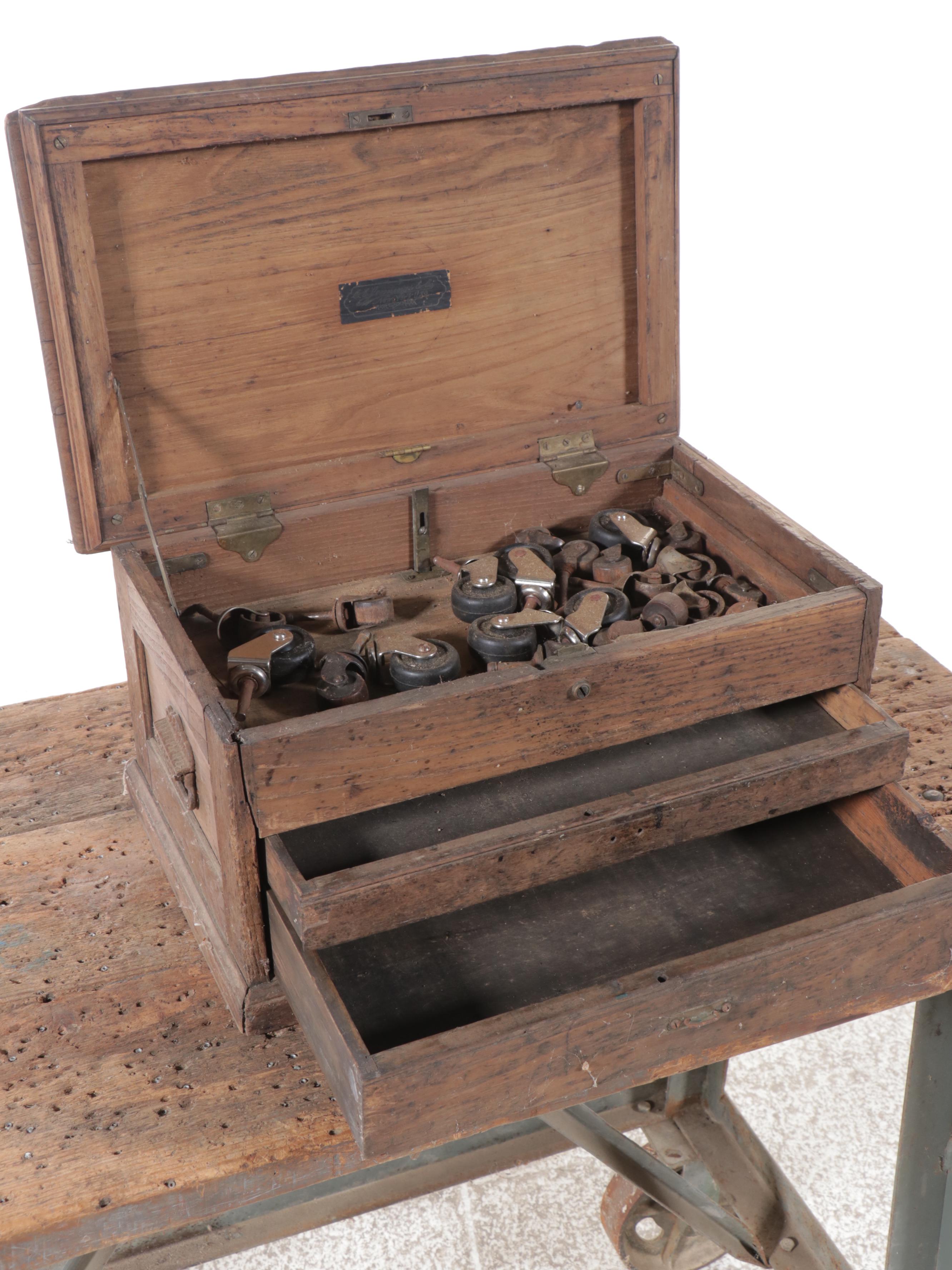 Industrial Wood and Metal Cart with C. E. Jennings & Co. Tool Storage Chest