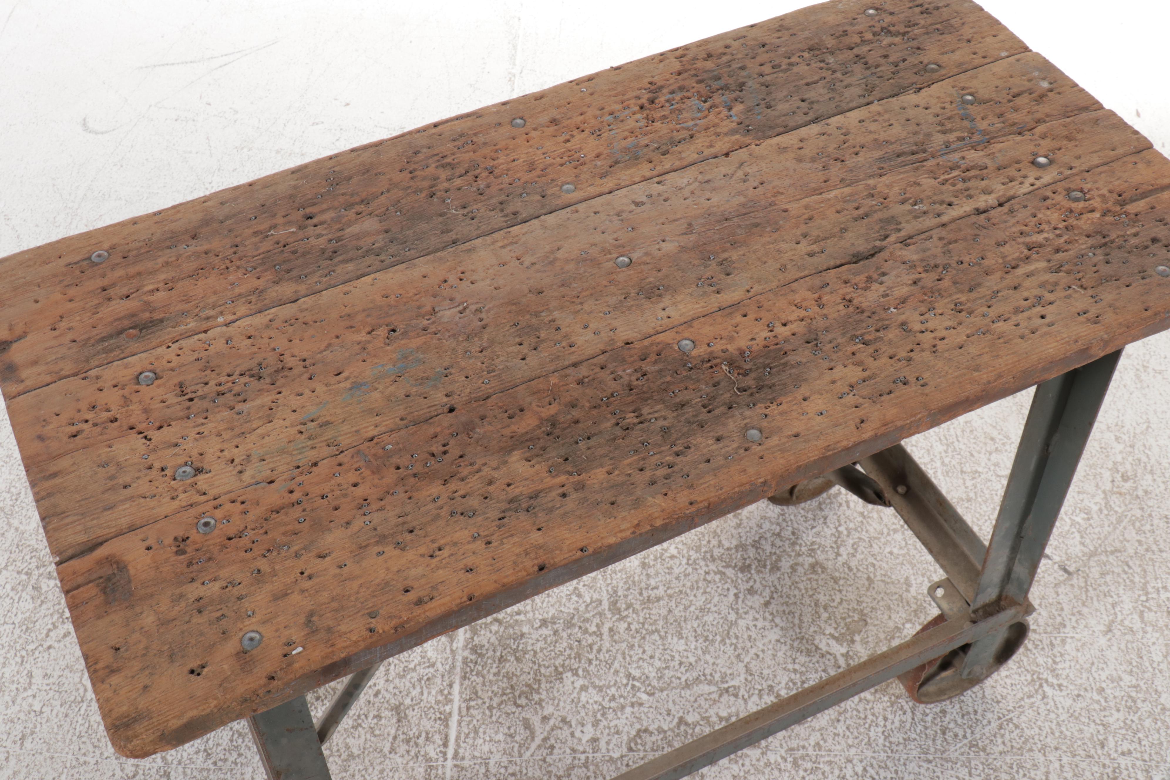 Industrial Wood and Metal Cart with C. E. Jennings & Co. Tool Storage Chest