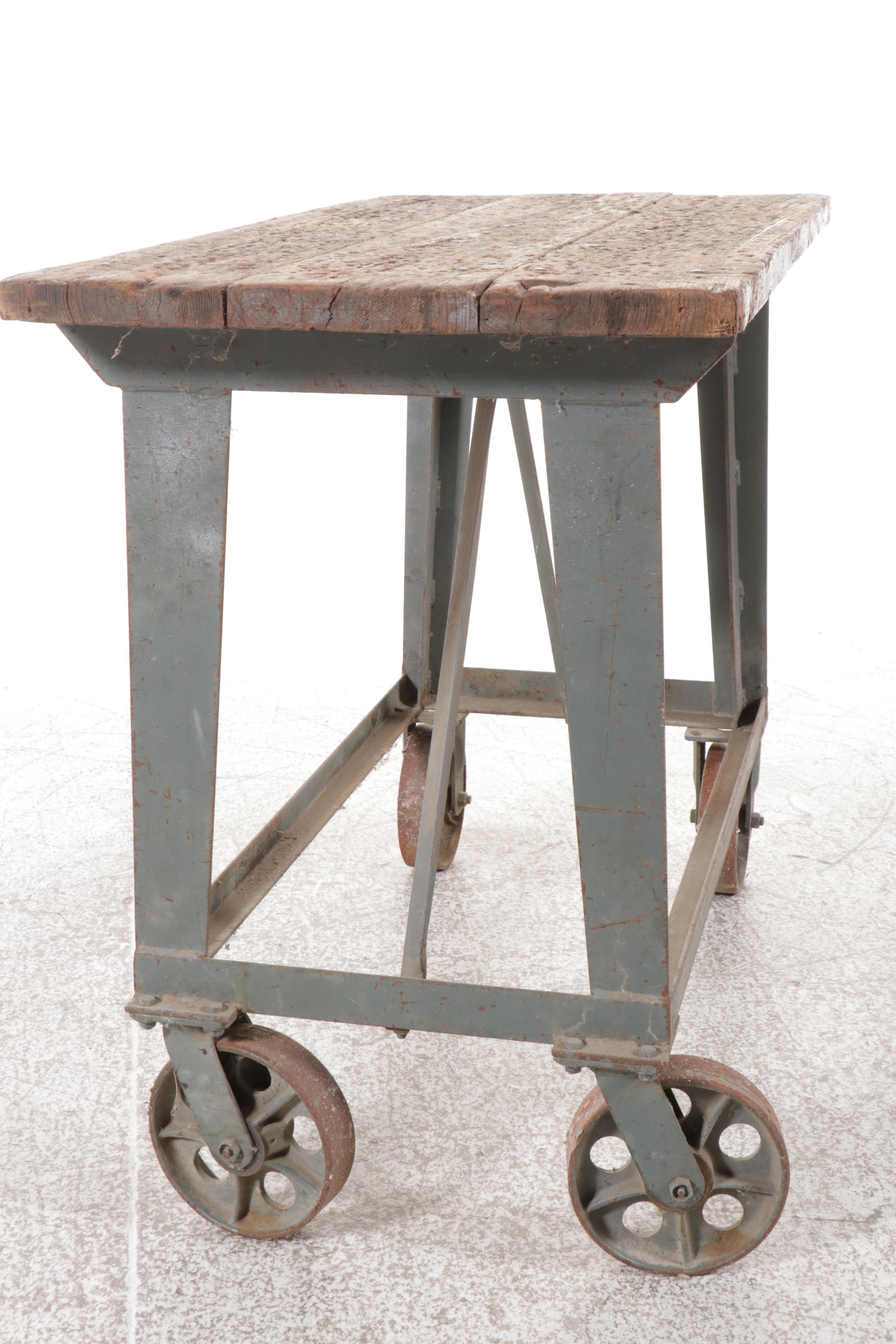 Industrial Wood and Metal Cart with C. E. Jennings & Co. Tool Storage Chest