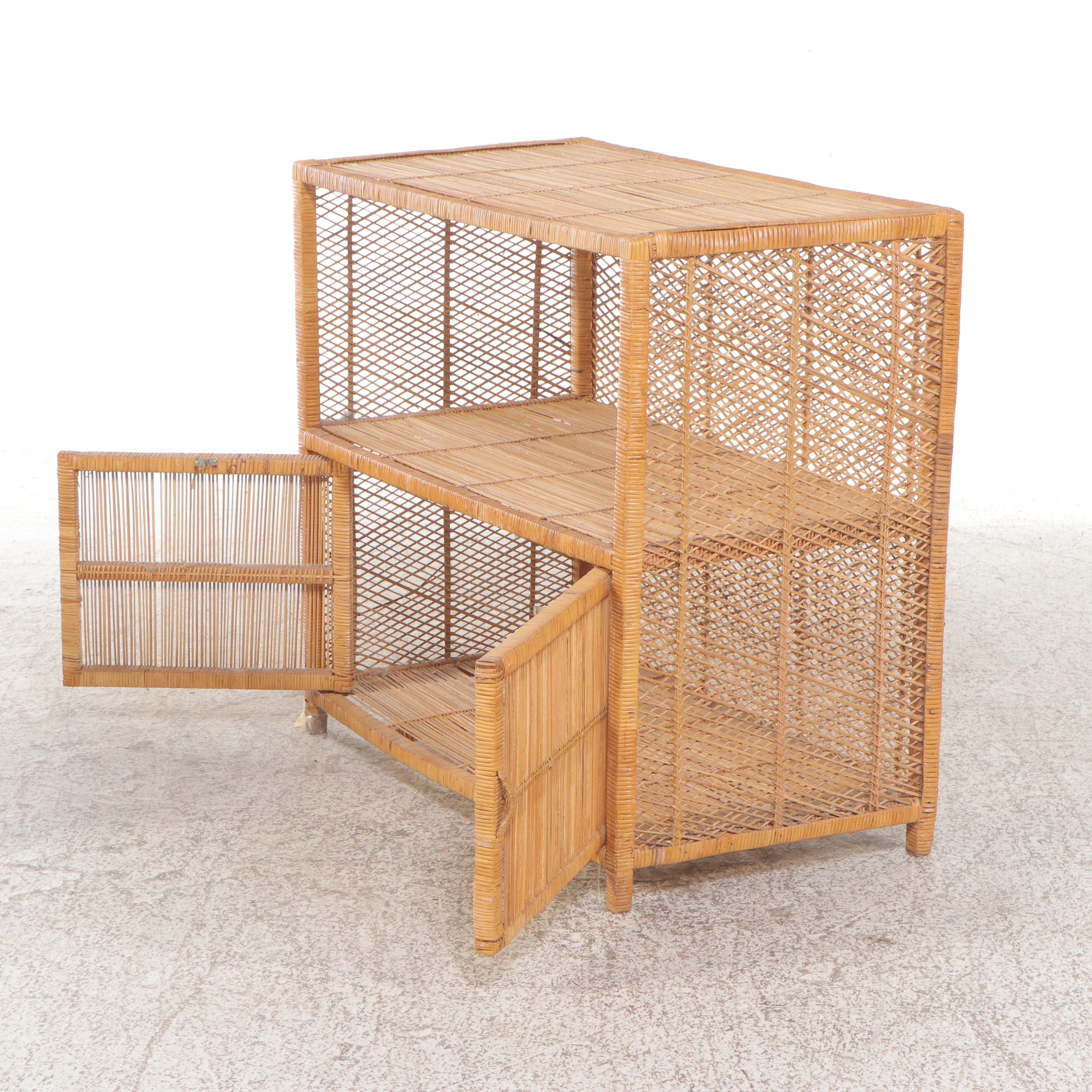 Bamboo and Rattan Cabinet with Two-Tone Wicker Baskets