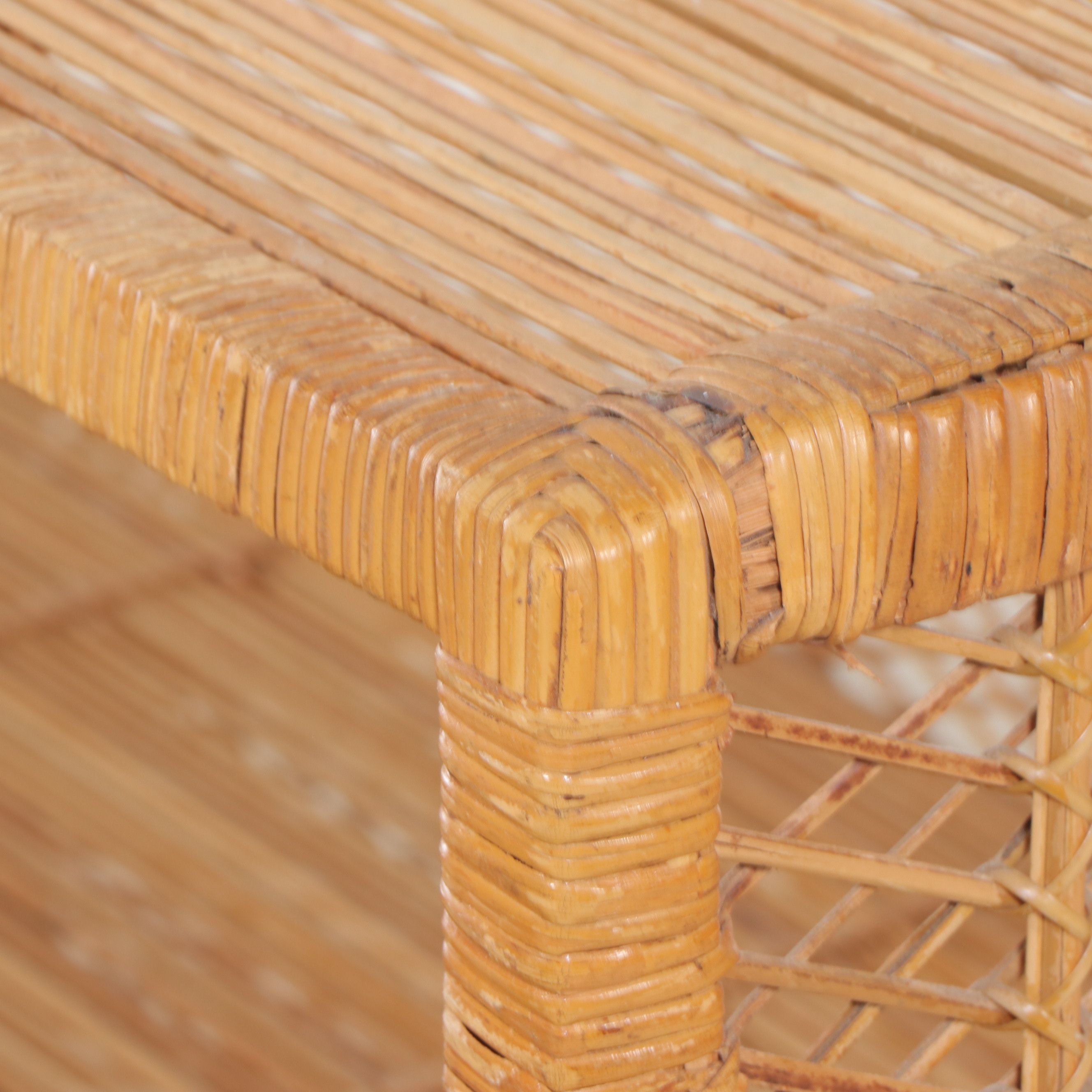 Bamboo and Rattan Cabinet with Two-Tone Wicker Baskets