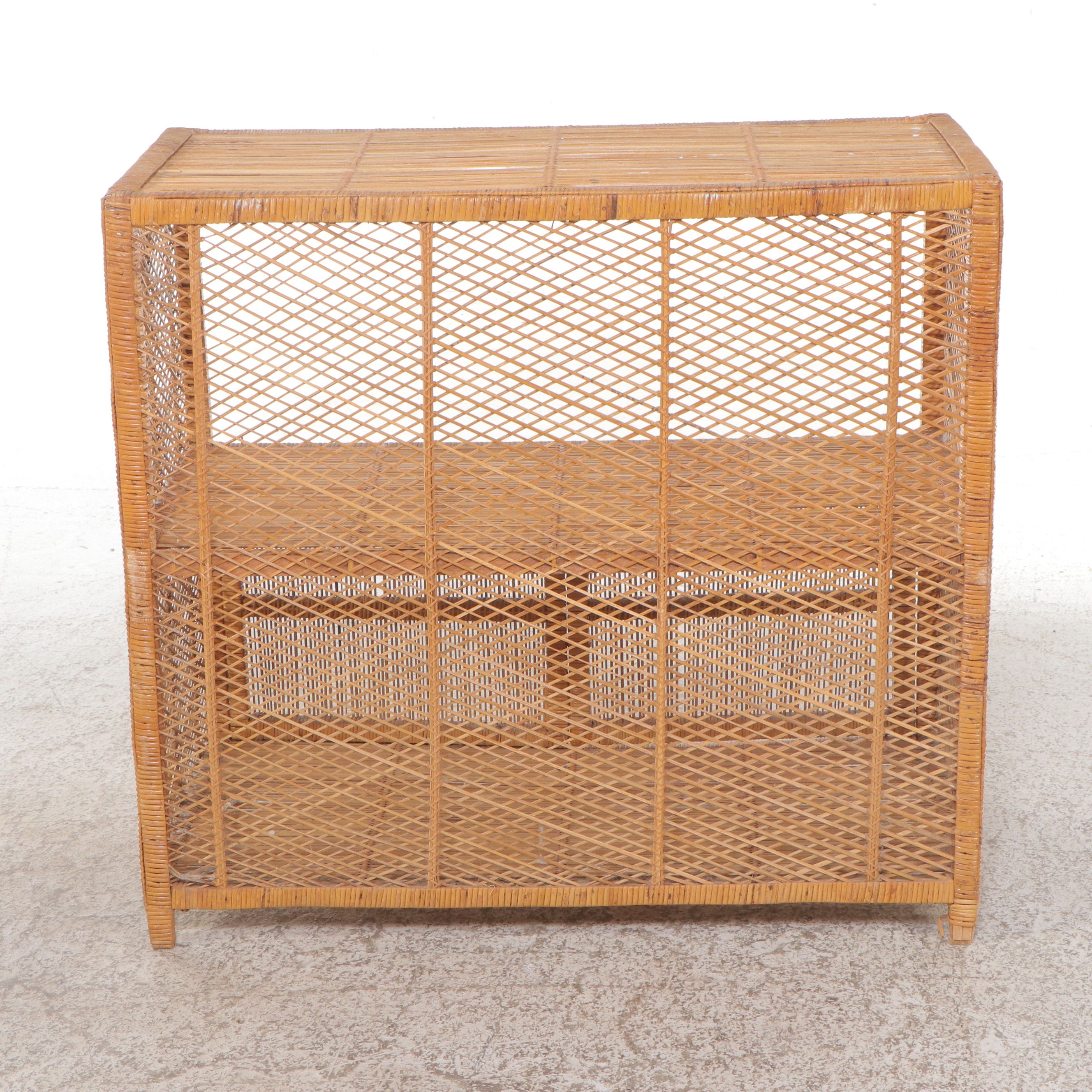 Bamboo and Rattan Cabinet with Two-Tone Wicker Baskets
