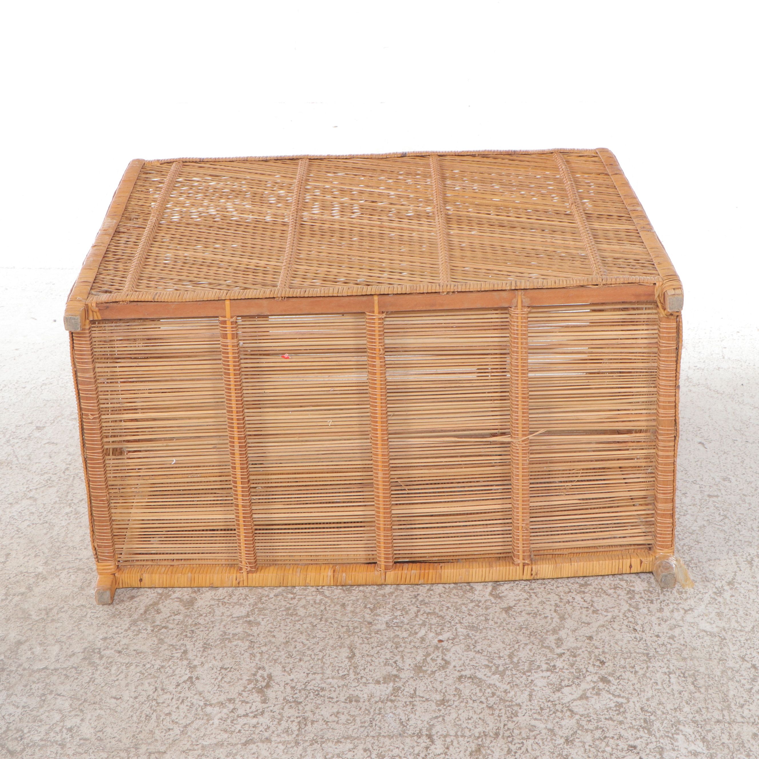 Bamboo and Rattan Cabinet with Two-Tone Wicker Baskets