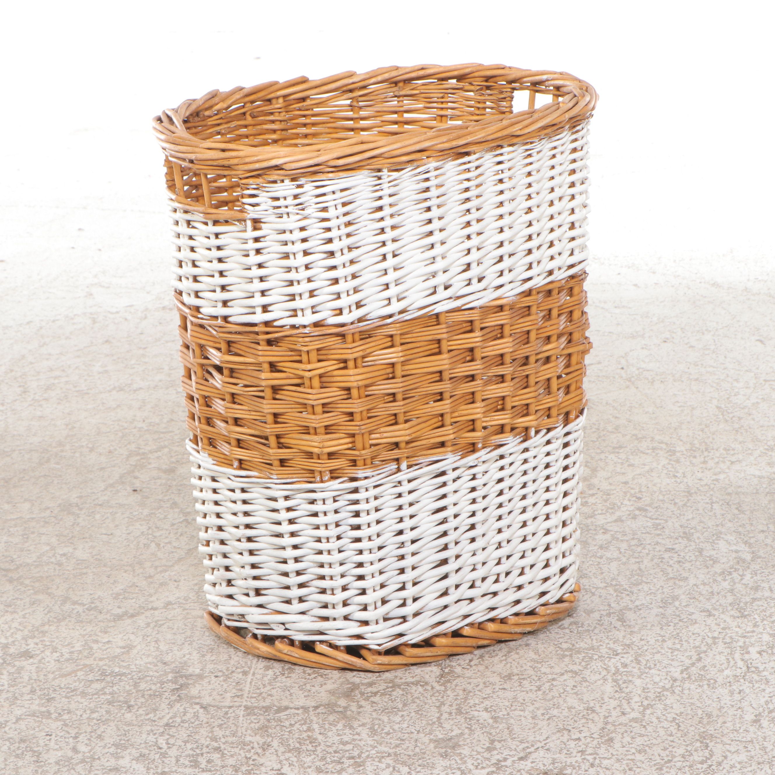 Bamboo and Rattan Cabinet with Two-Tone Wicker Baskets