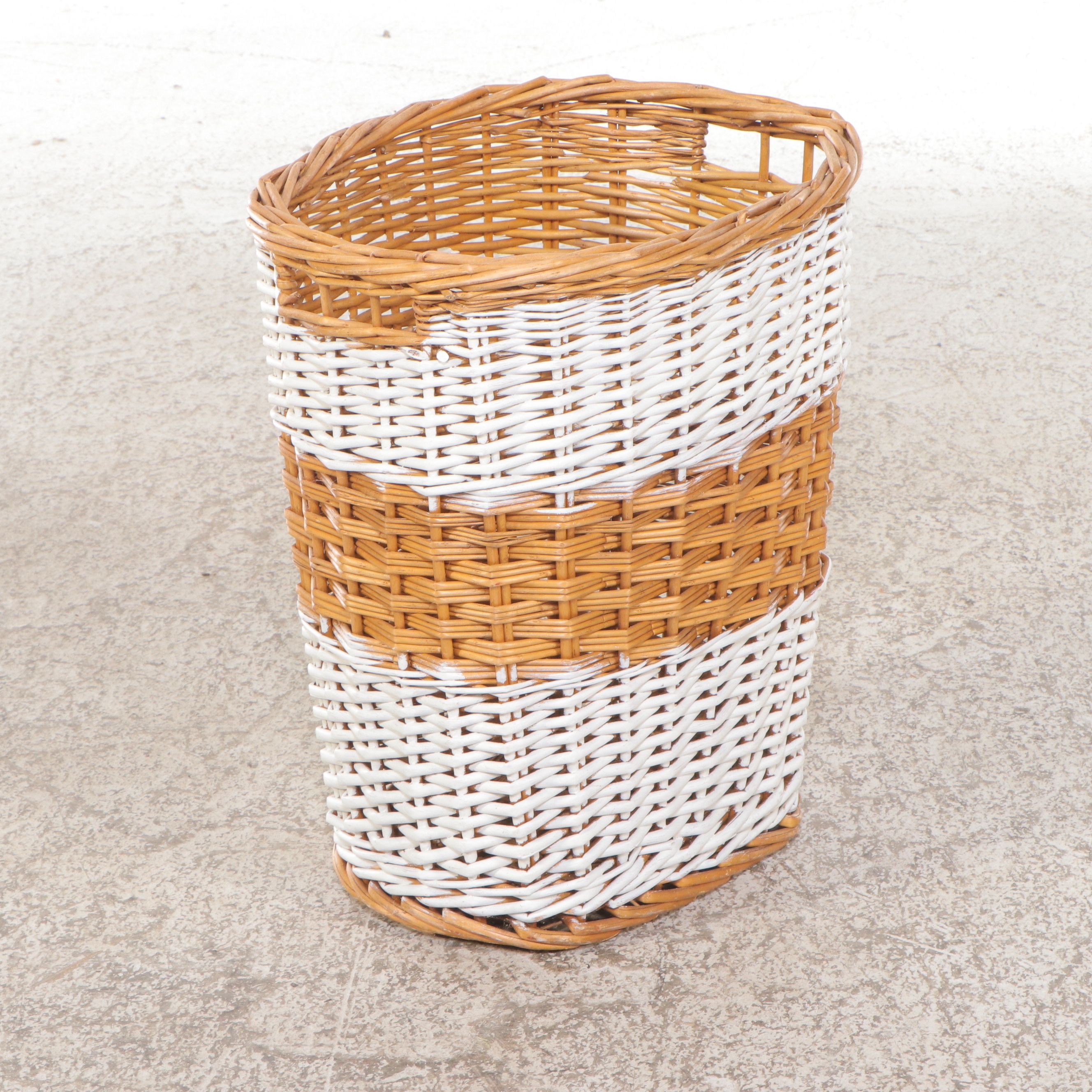 Bamboo and Rattan Cabinet with Two-Tone Wicker Baskets