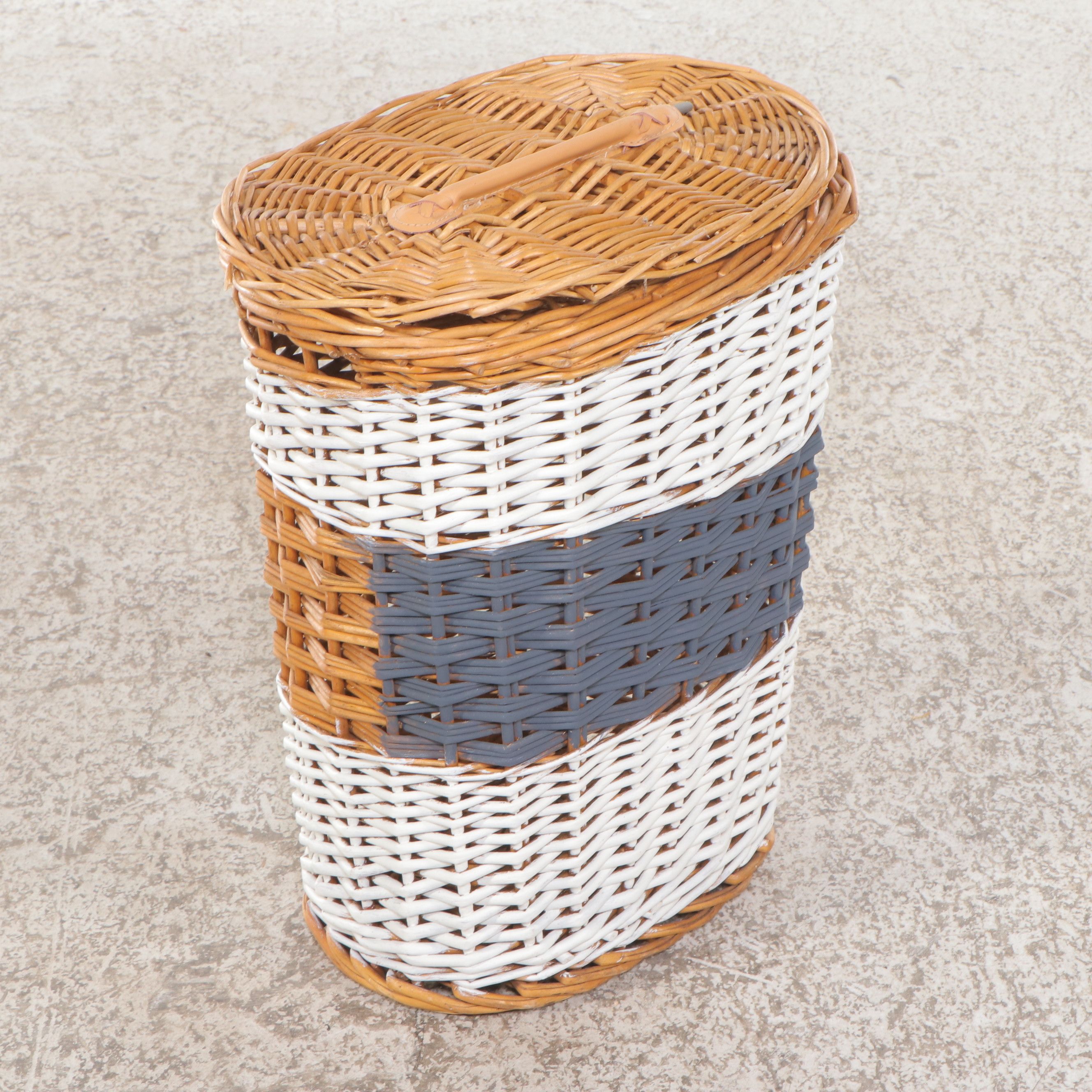 Bamboo and Rattan Cabinet with Two-Tone Wicker Baskets