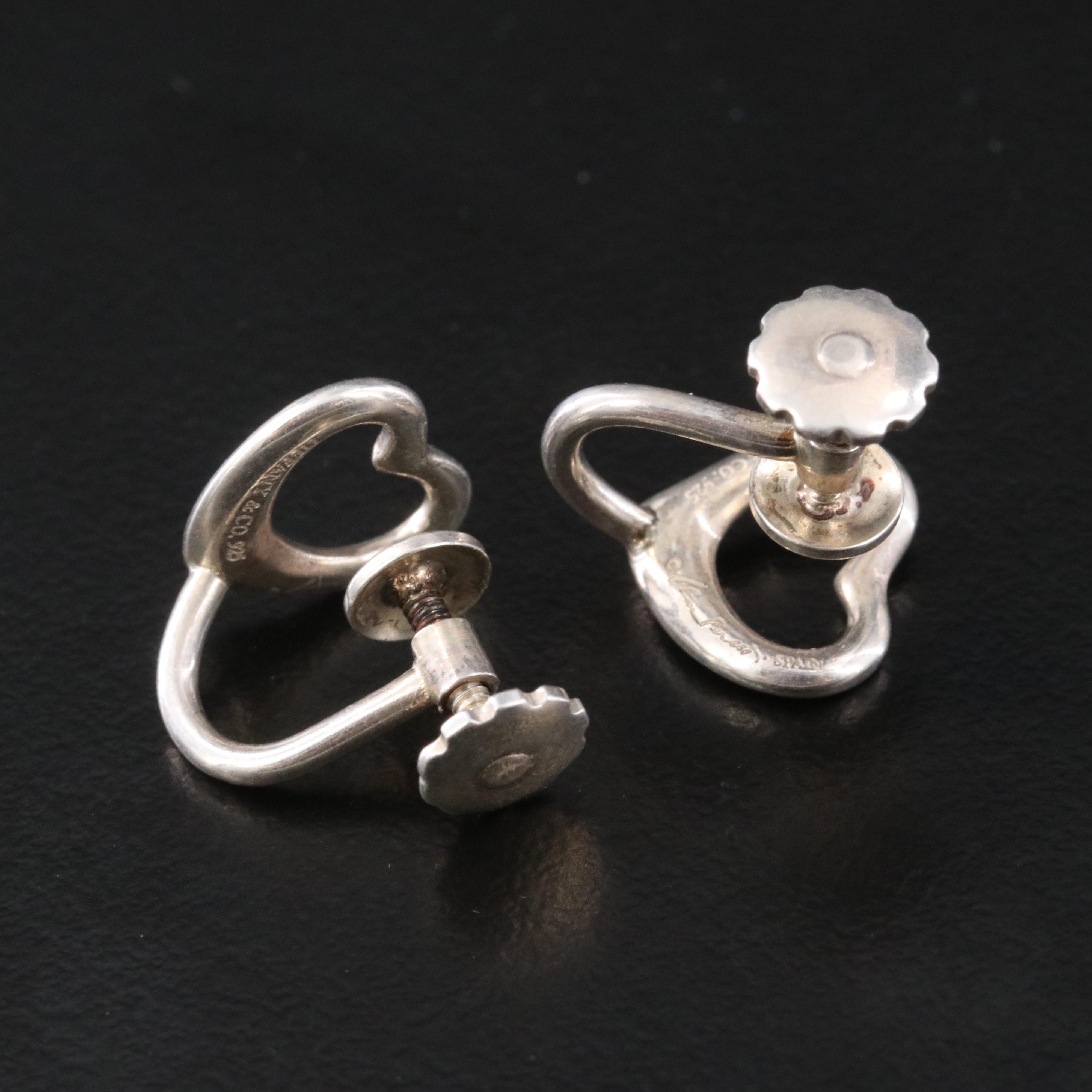 Elsa Peretti for Tiffany & Co. Open Heart Sterling Screw Back Earrings