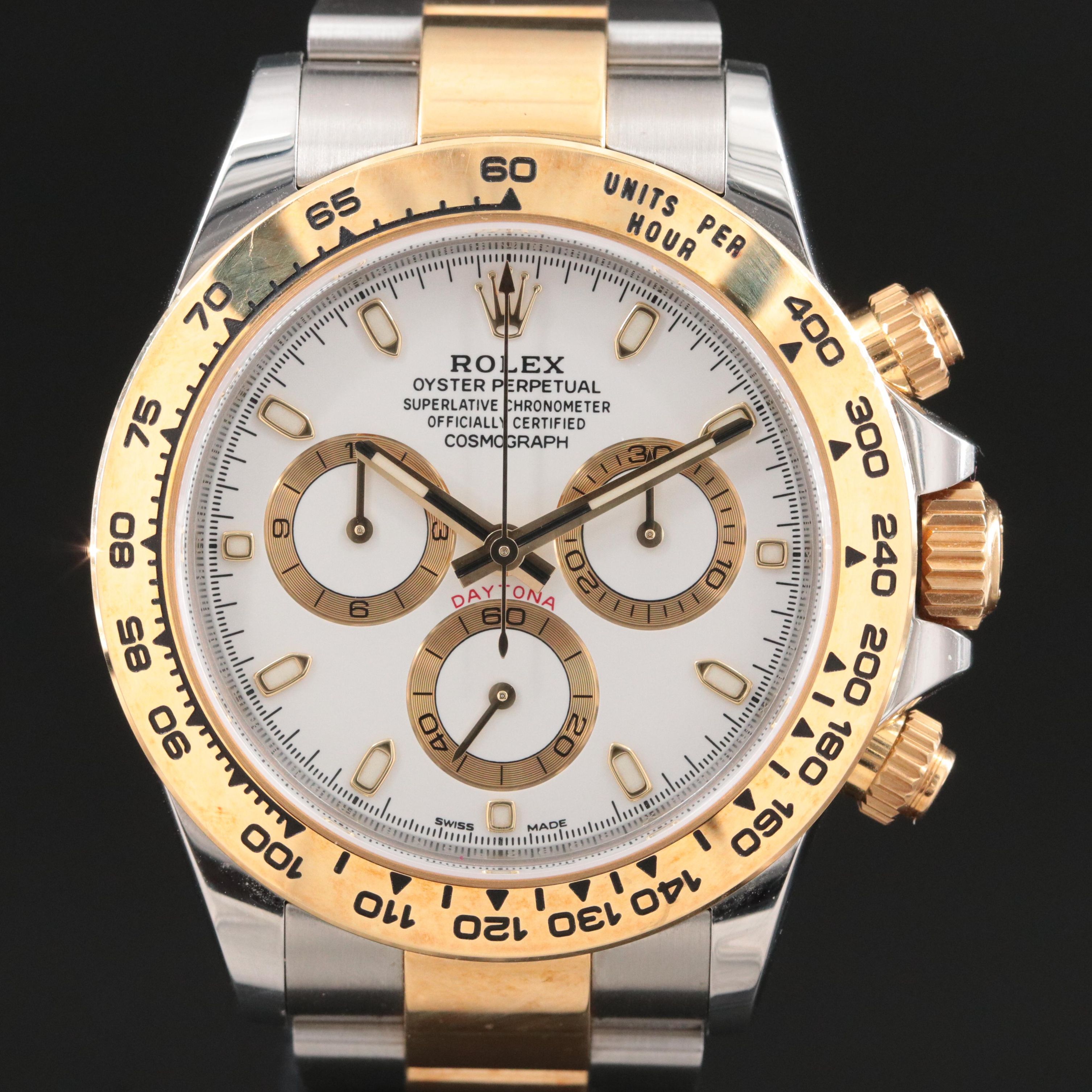 Rolex Cosmograph Daytona Rolesor 18K & Steel Oyster White Chrono Dial Watch