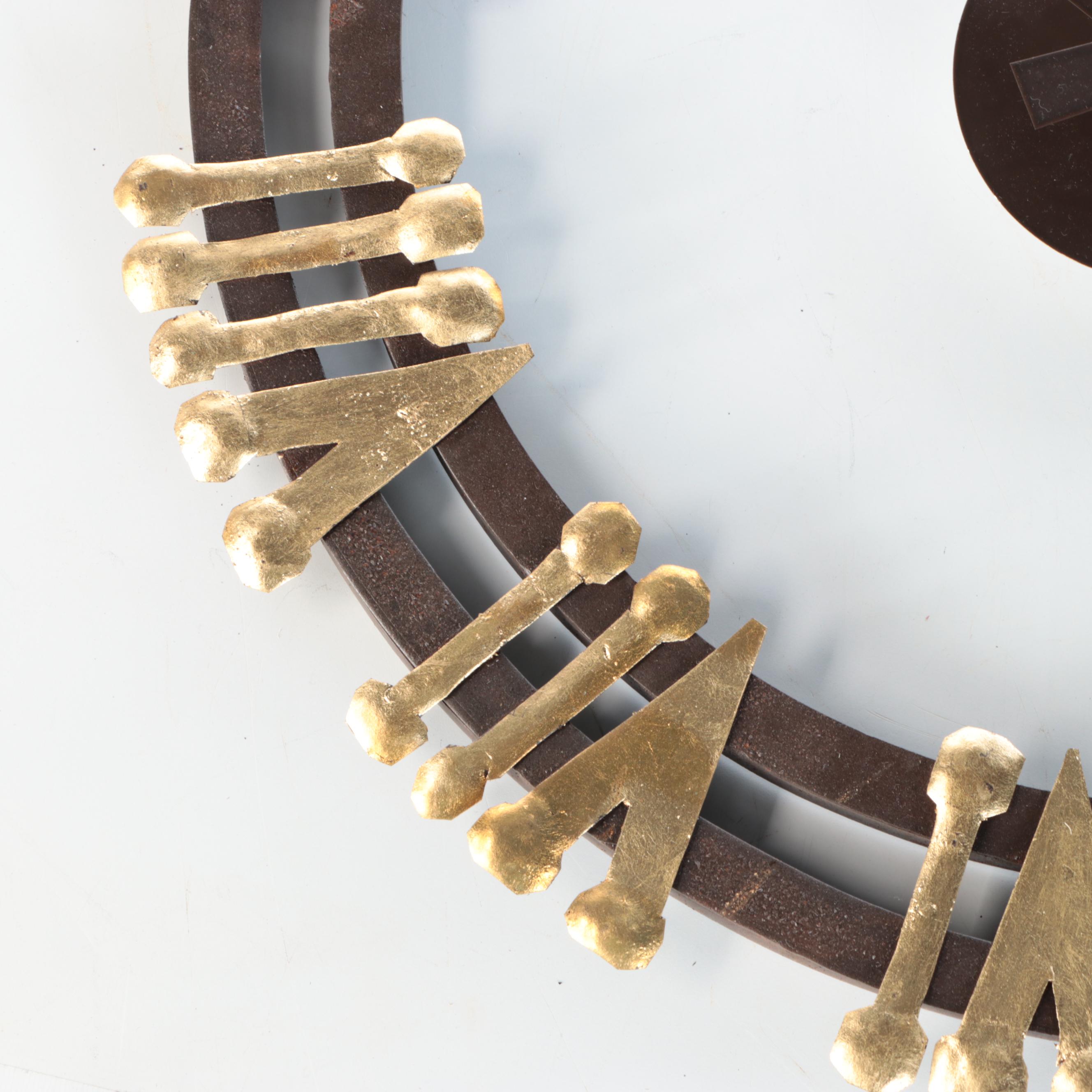 Neiman Marcus Brutalist Style Roman Numeral Metal Wall Clock