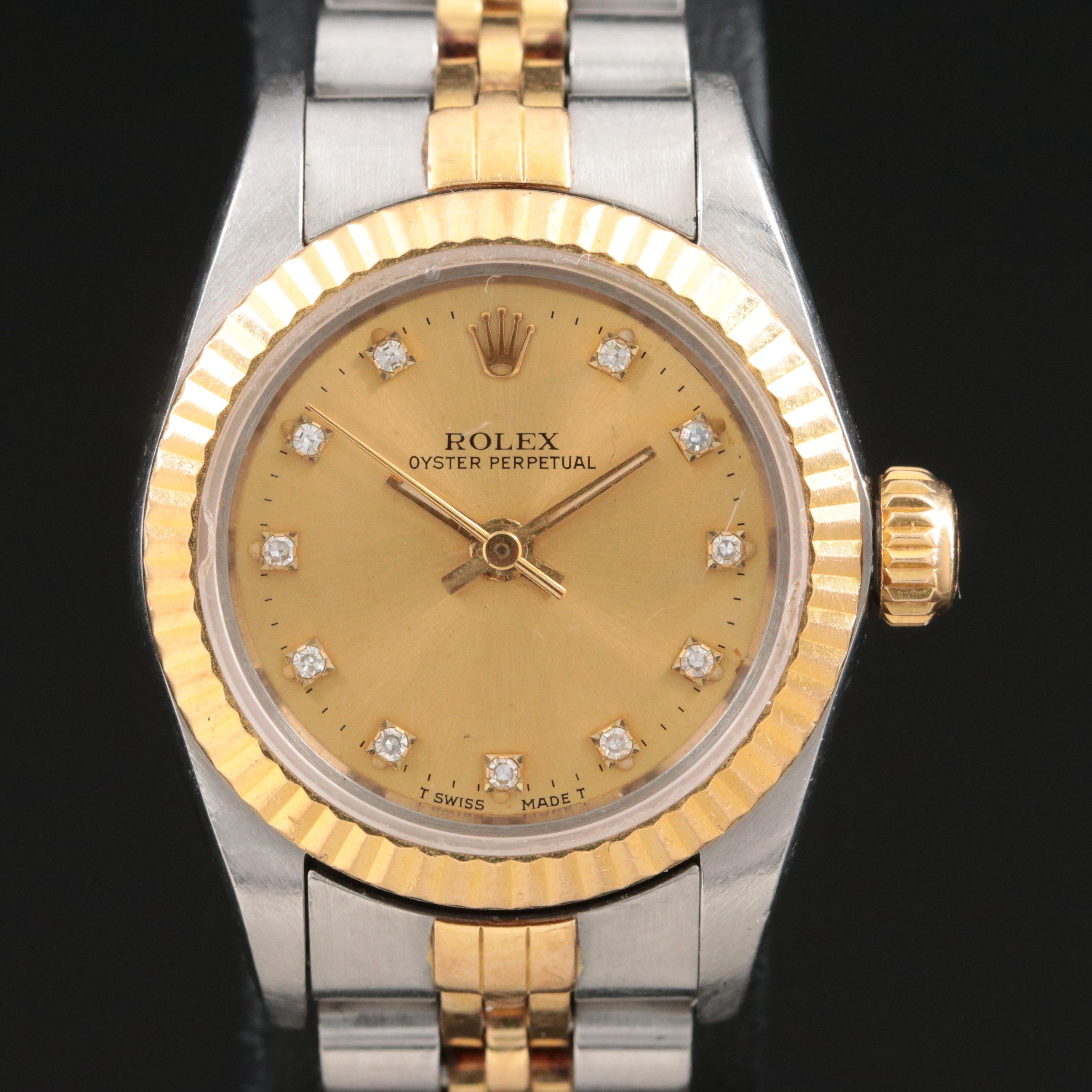 1989 Rolex Custom Diamond Dial Oyster Perpetual Watch