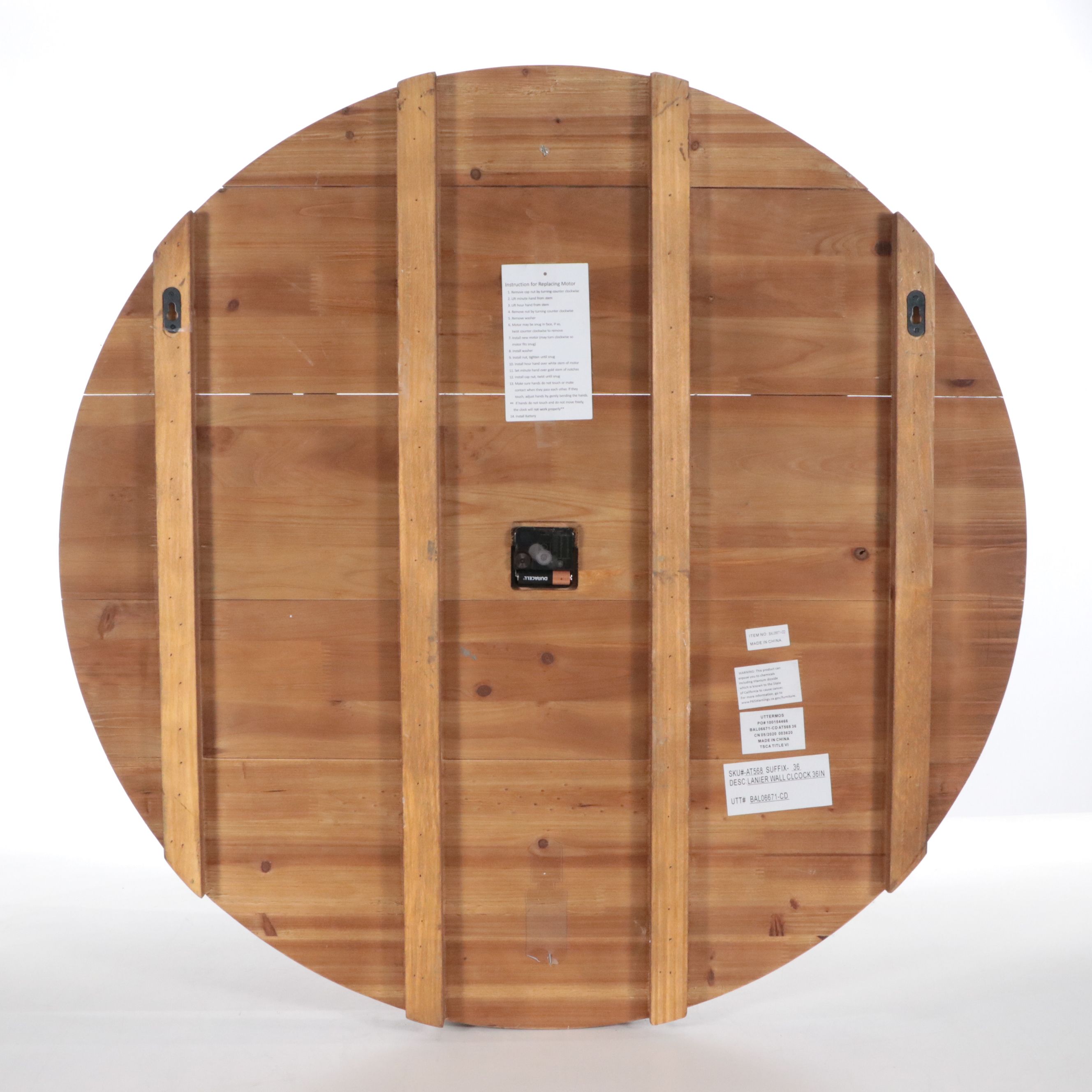 36" Ballard Designs "Lanier" Oversized Rustic Wood Wall Clock