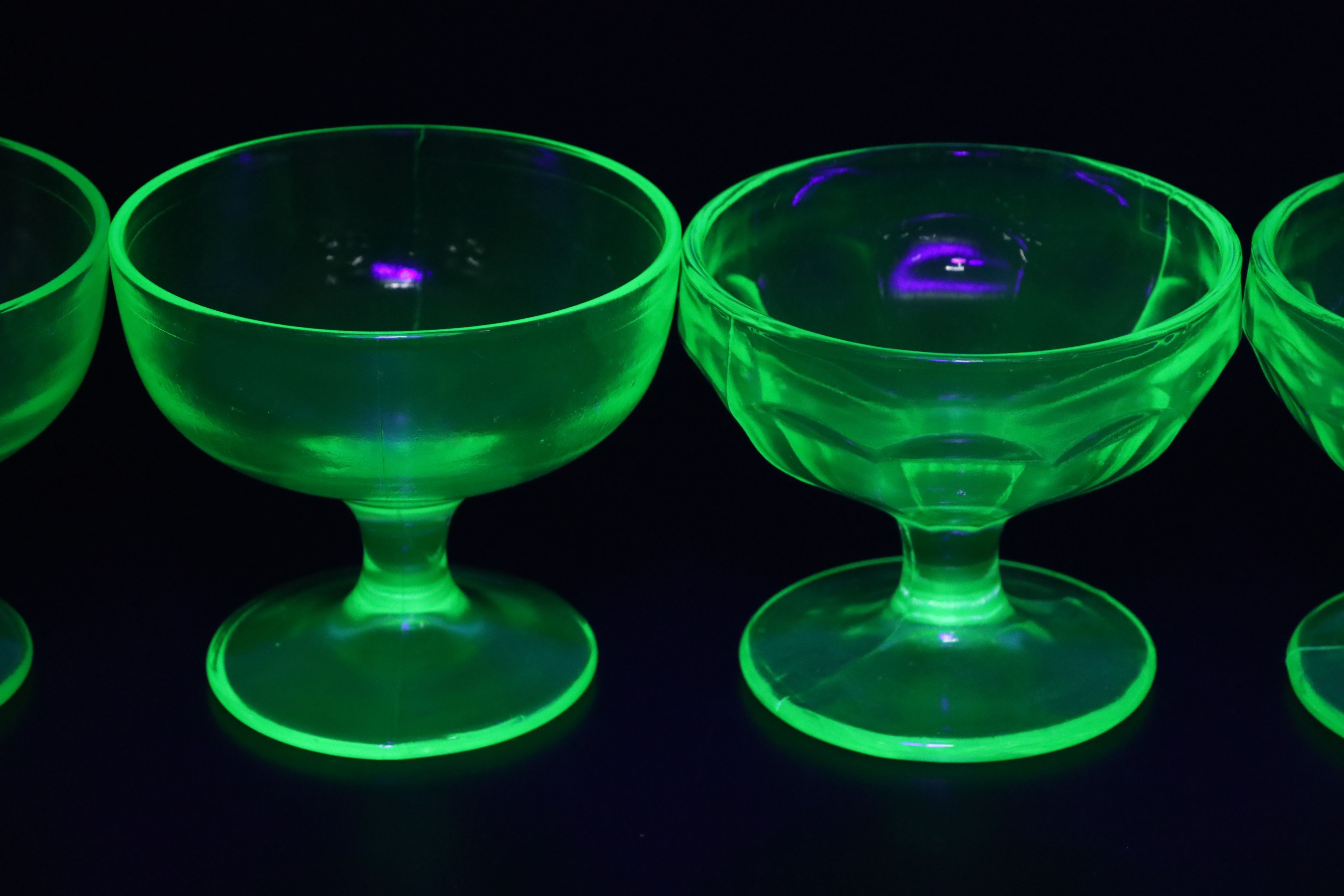 Uranium Glass Sherbet Glass Collection, Early to Mid-20th Century