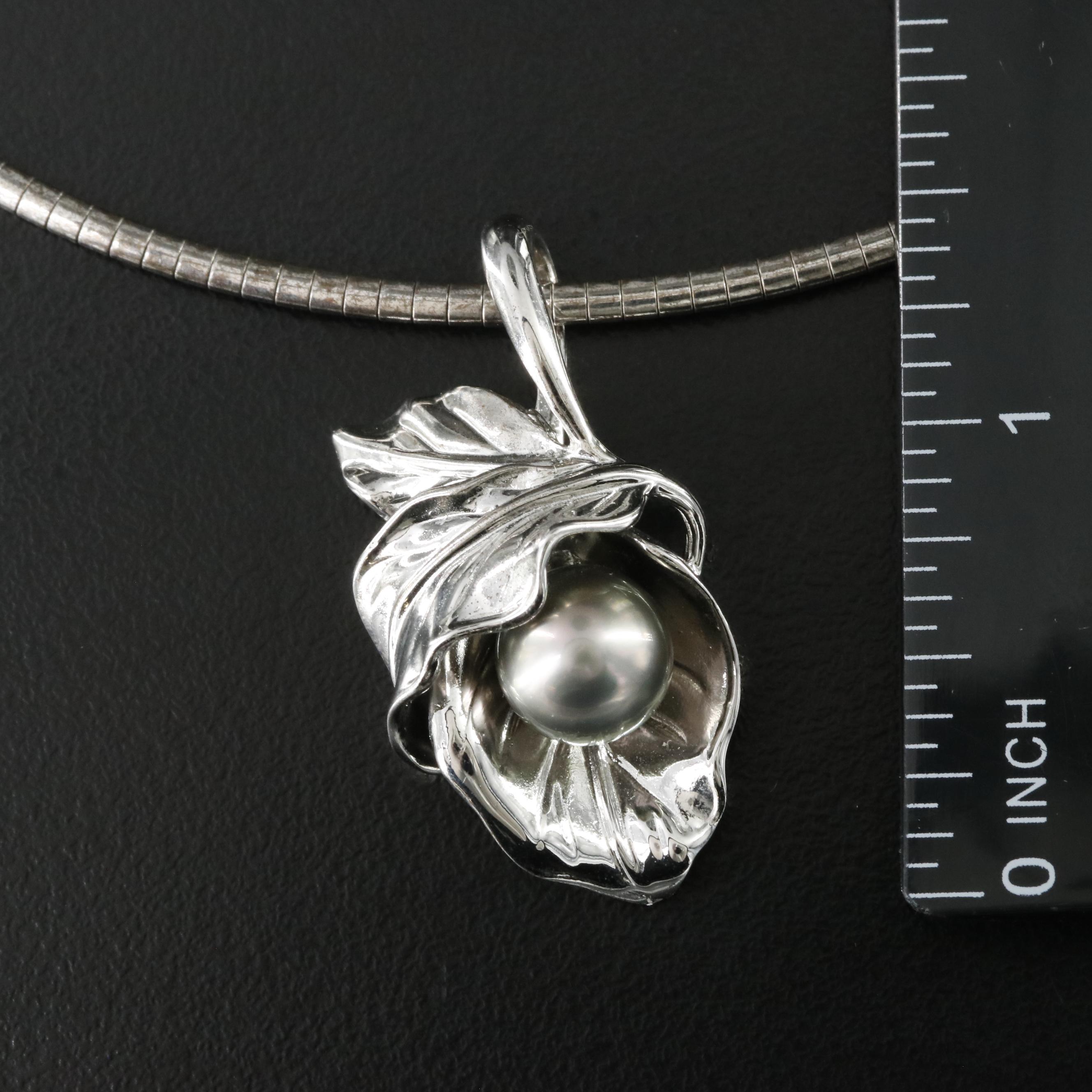 Sterling Pearl Foliate Pendant Necklace
