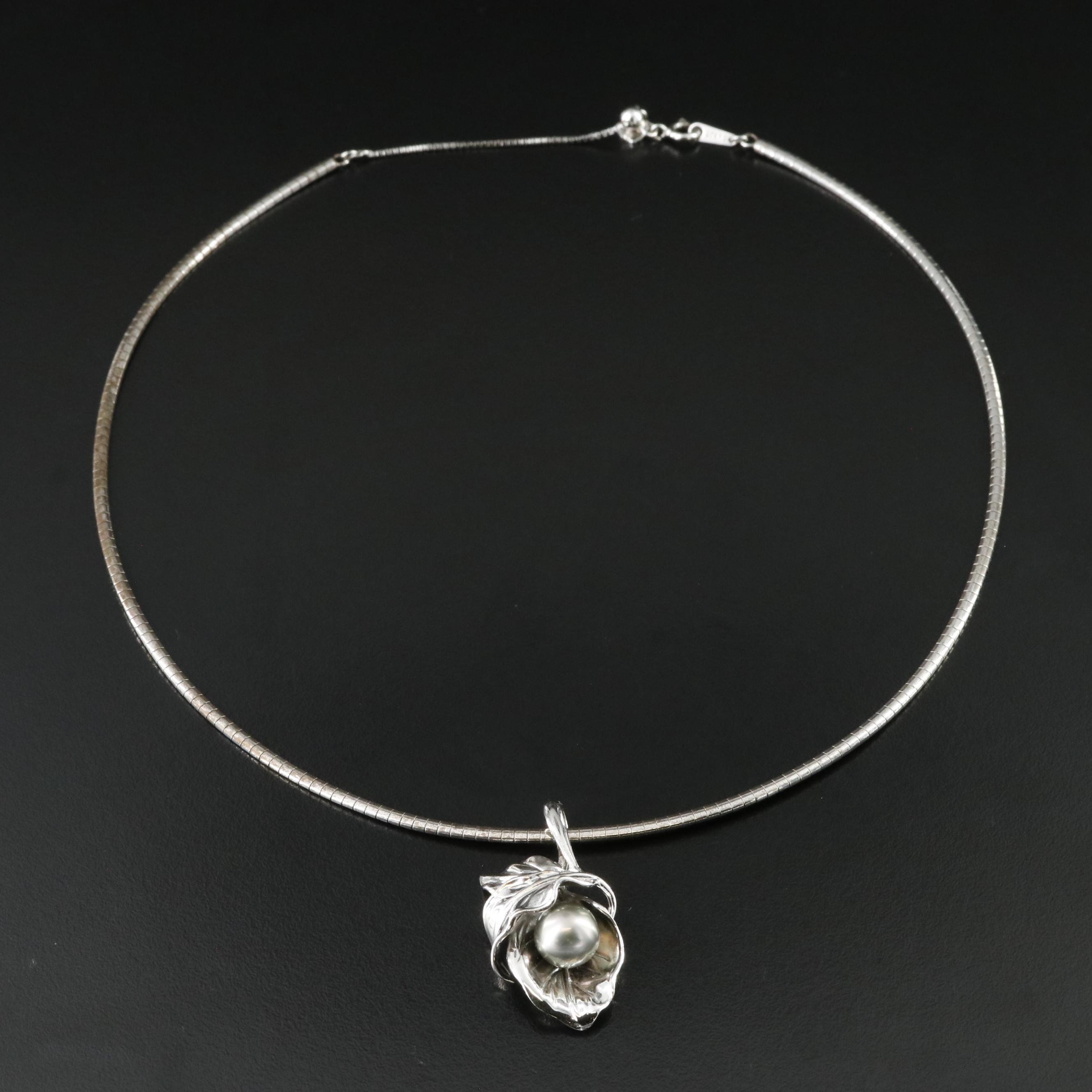 Sterling Pearl Foliate Pendant Necklace