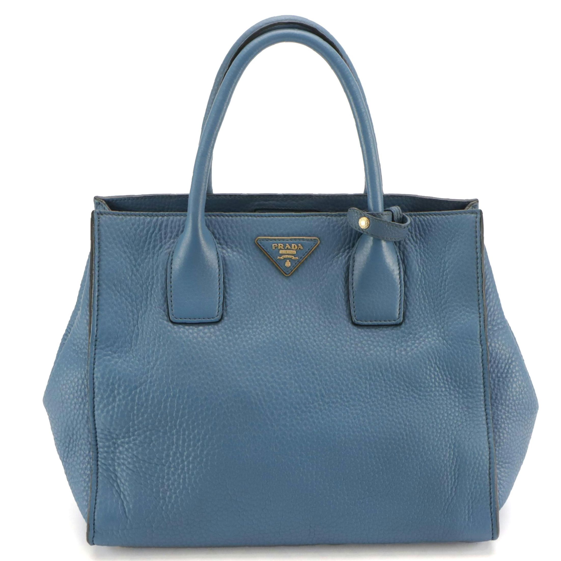 Prada Shopping Two-Way Tote in Blue Vitello Daino Leather