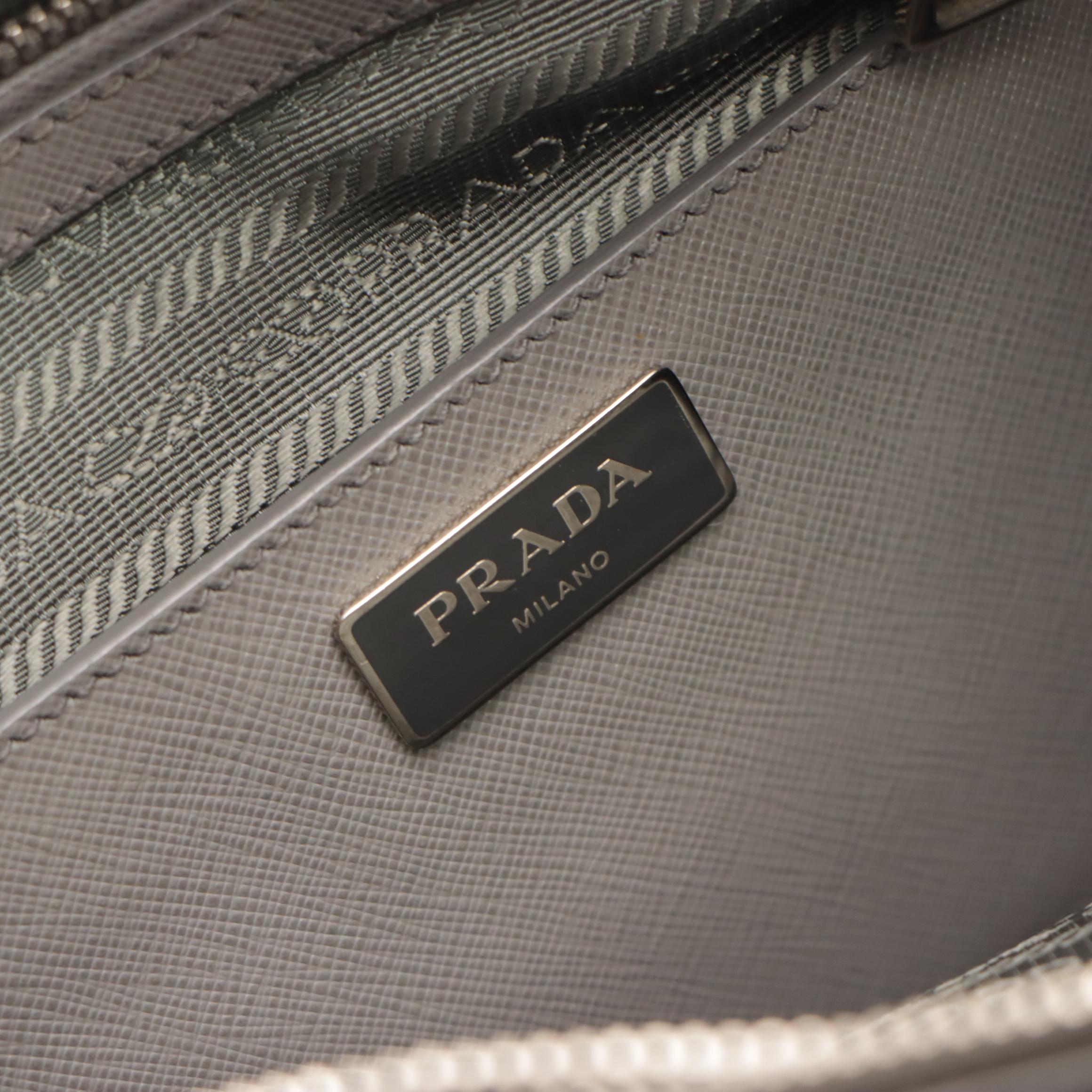 Prada Promenade Dome Two-Way Bag in Marmo Gray Saffiano Lux Leather