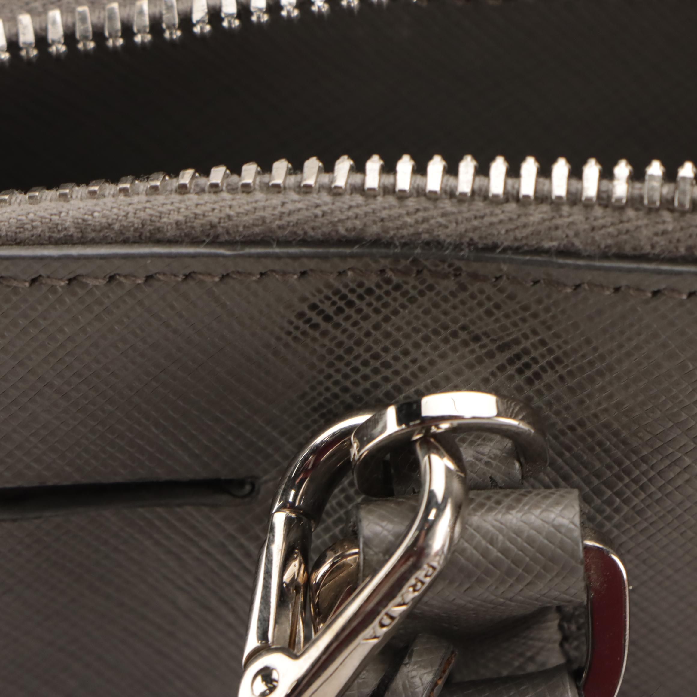 Prada Promenade Dome Two-Way Bag in Marmo Gray Saffiano Lux Leather