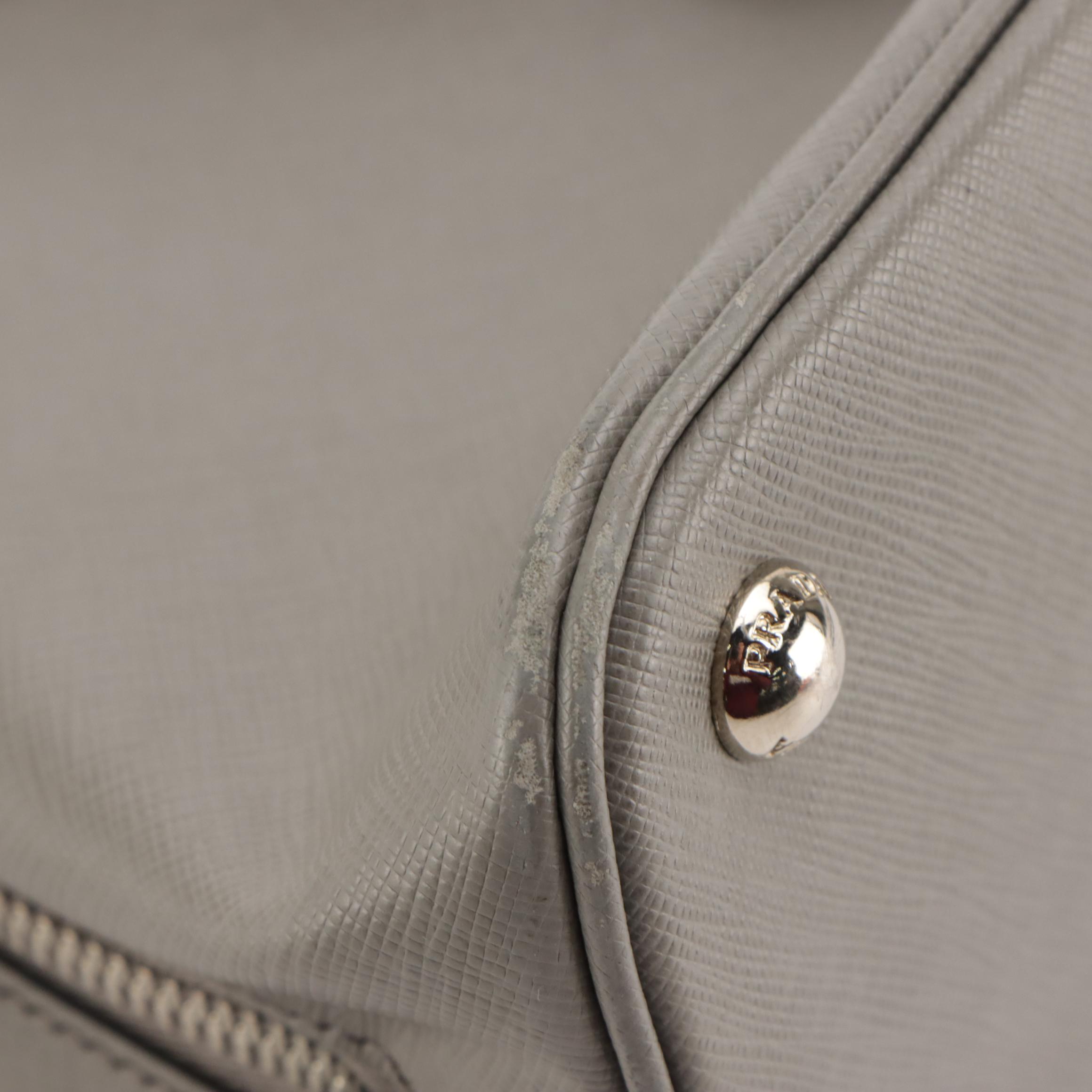 Prada Promenade Dome Two-Way Bag in Marmo Gray Saffiano Lux Leather