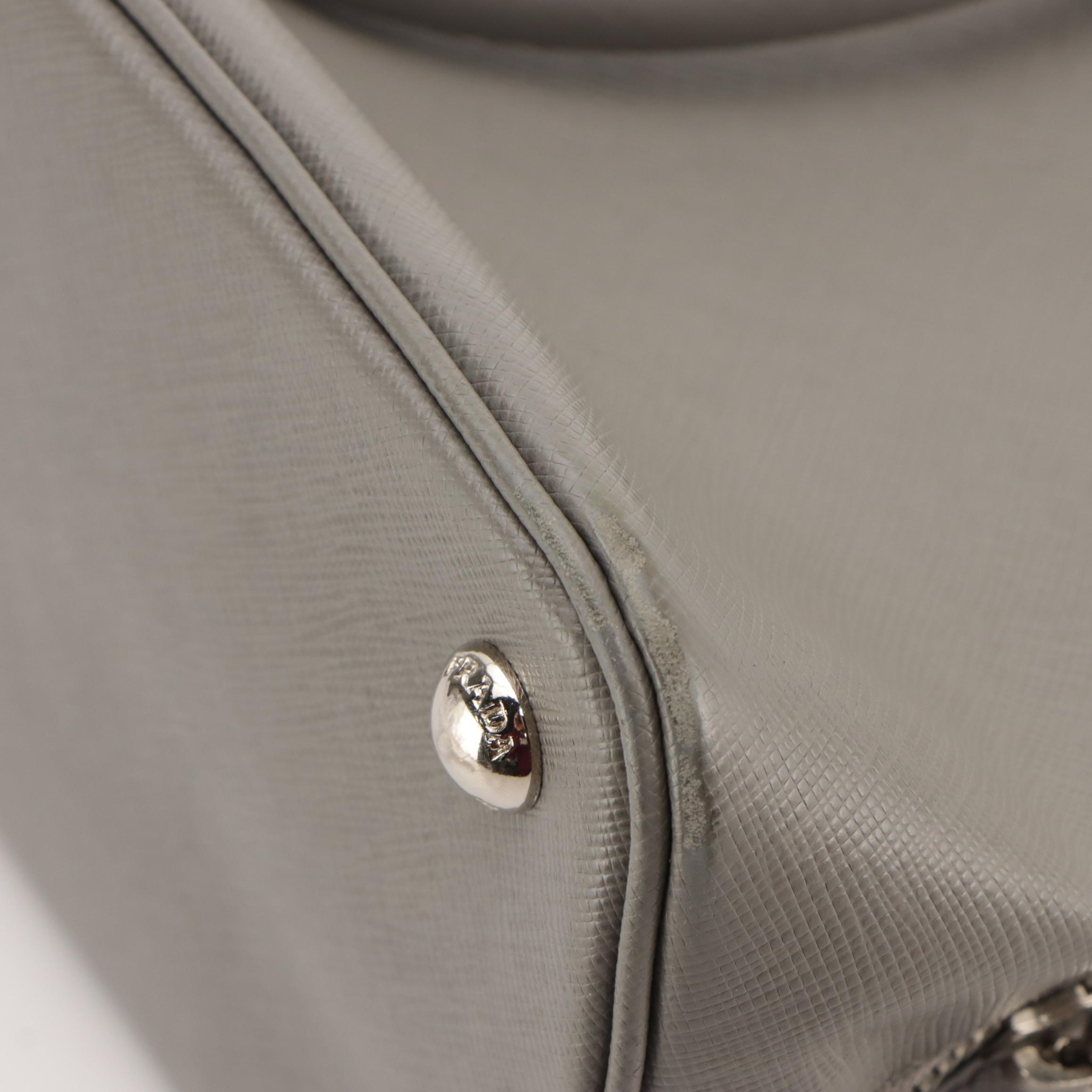 Prada Promenade Dome Two-Way Bag in Marmo Gray Saffiano Lux Leather