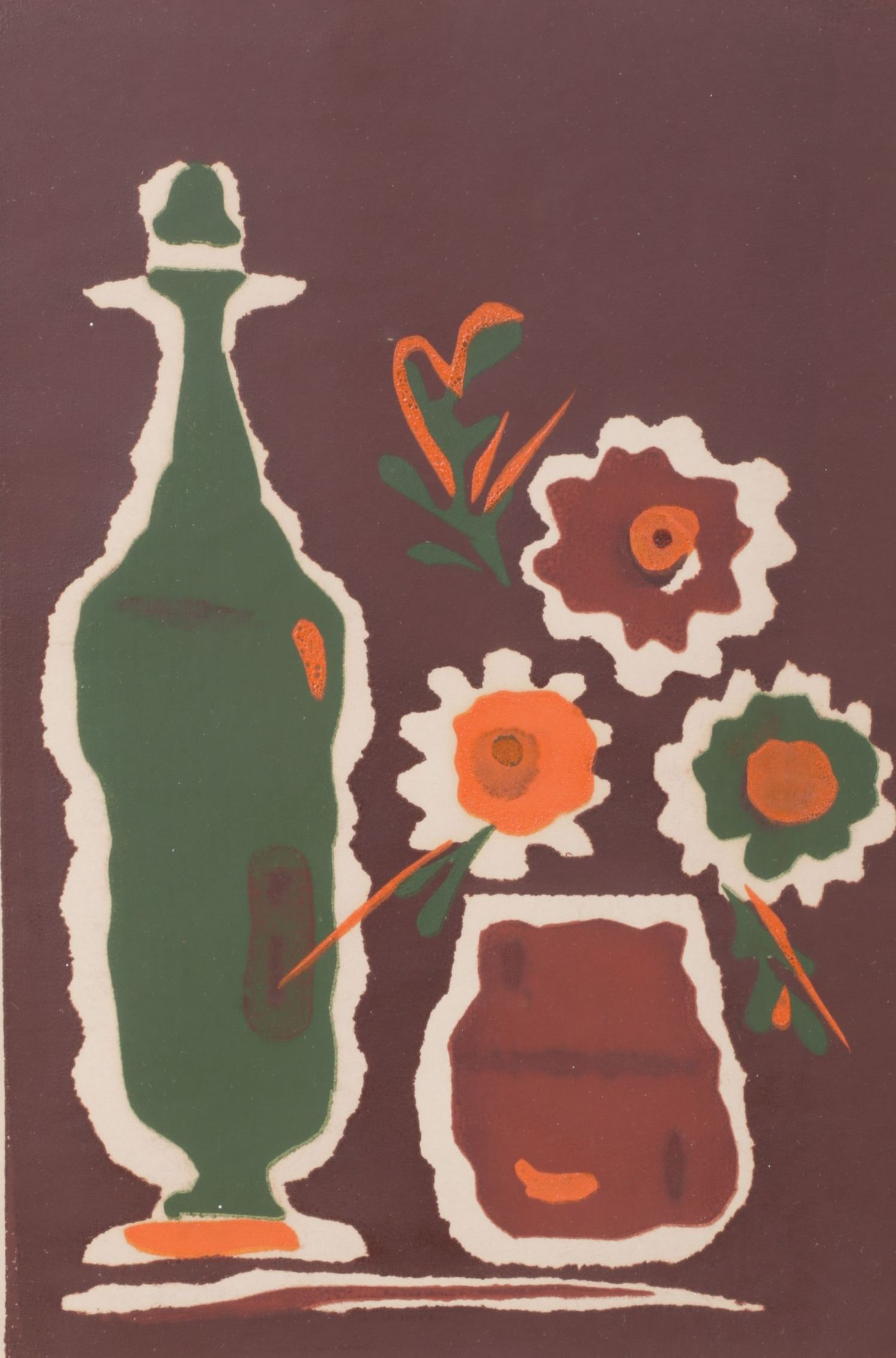 Miriam Woolfolk Silhouette Serigraph "Green Bottle", 1974
