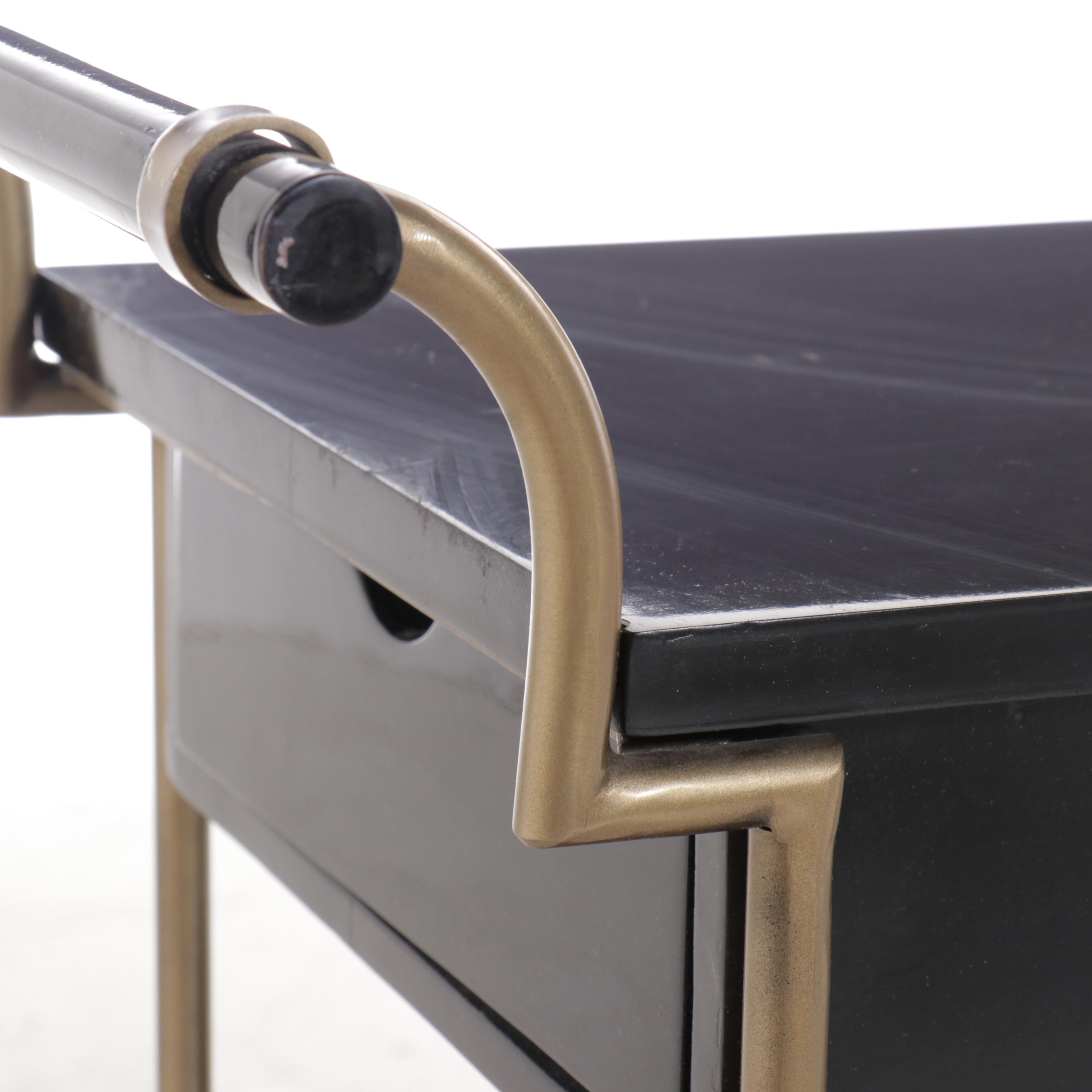 Modernist Style Black Lacquered Wood and Metal Bar Cart