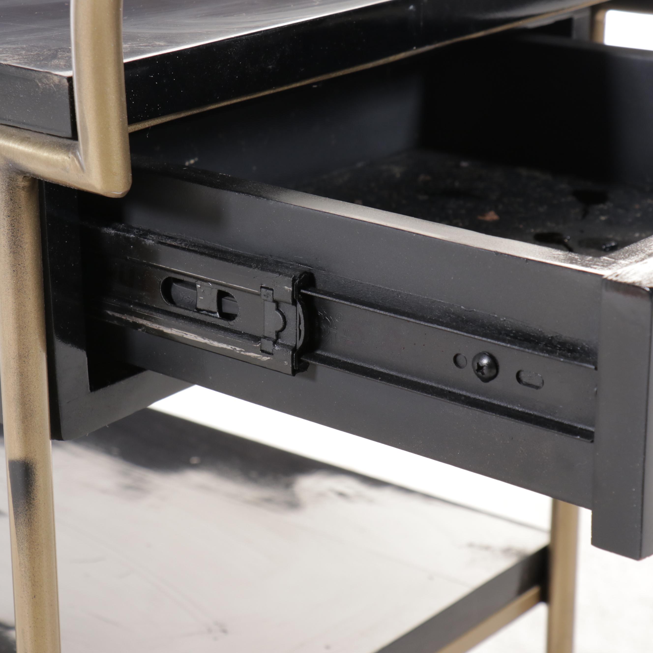 Modernist Style Black Lacquered Wood and Metal Bar Cart