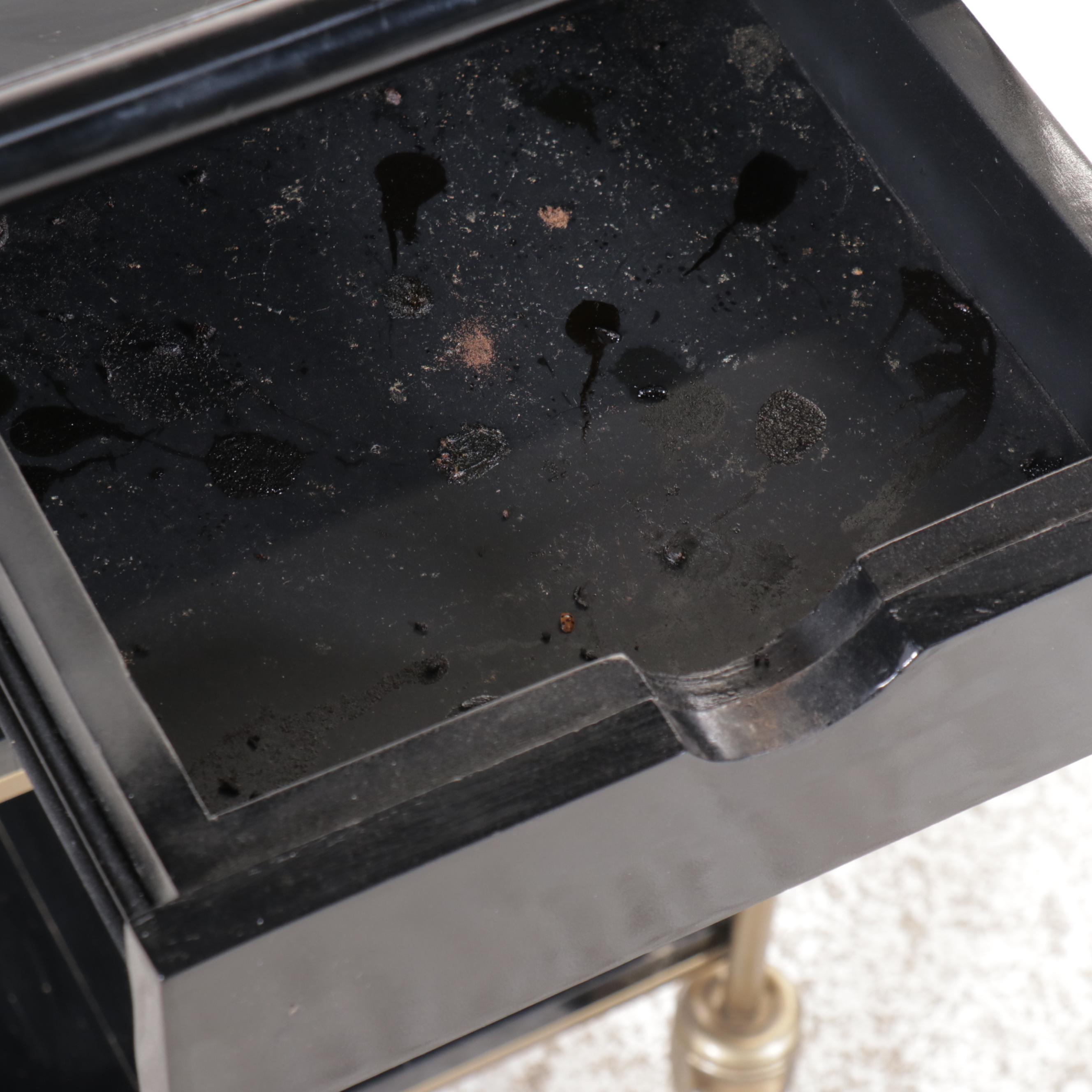 Modernist Style Black Lacquered Wood and Metal Bar Cart