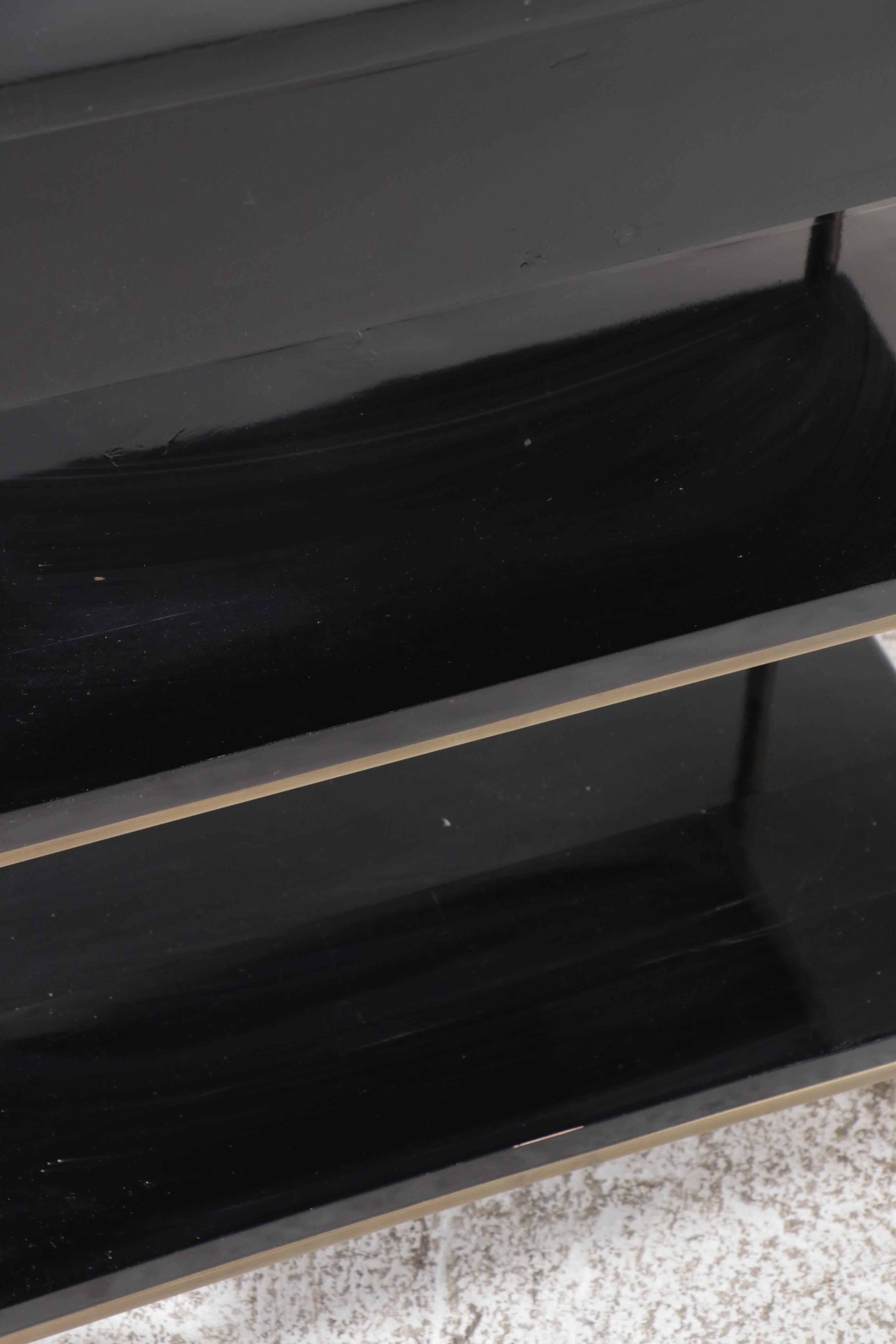 Modernist Style Black Lacquered Wood and Metal Bar Cart