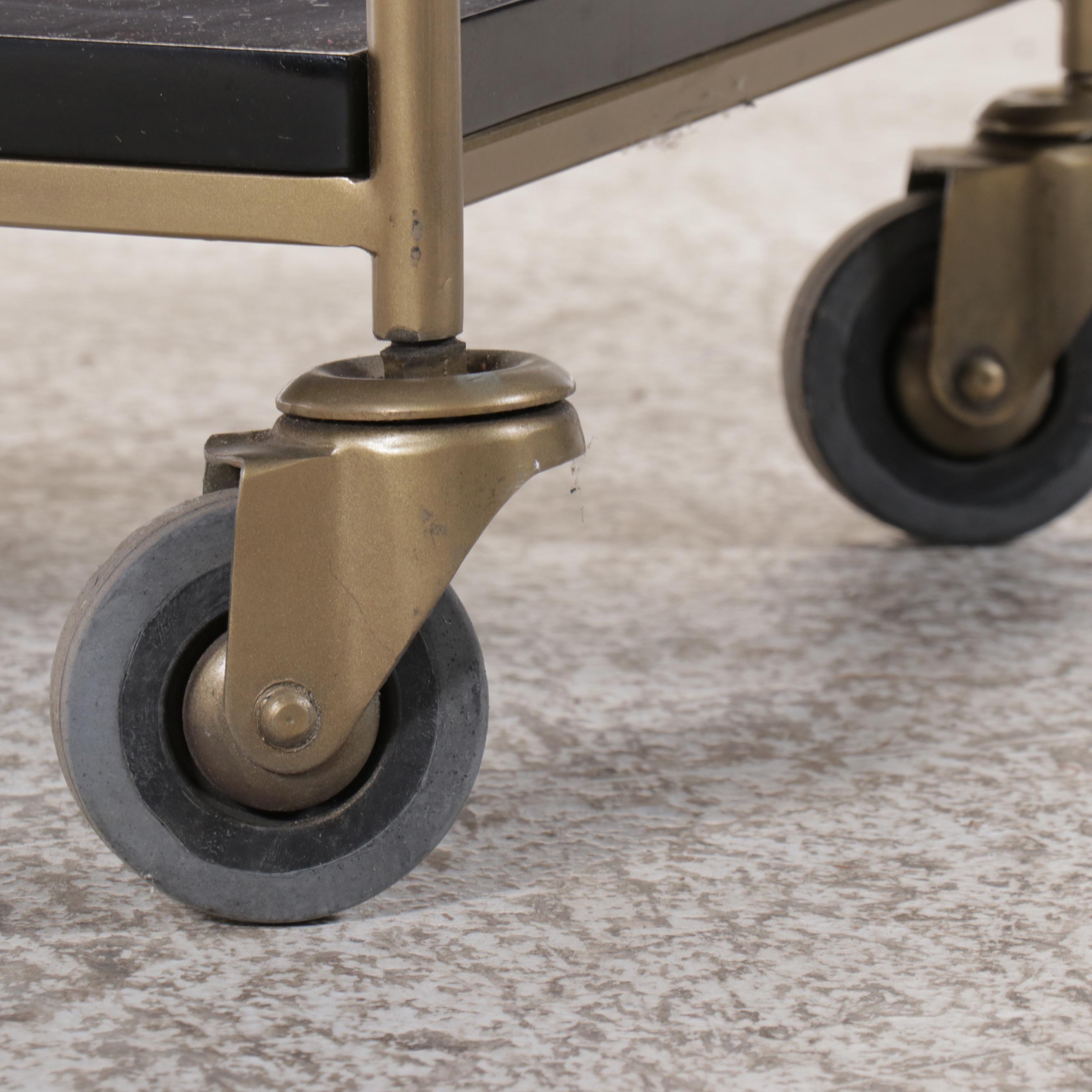 Modernist Style Black Lacquered Wood and Metal Bar Cart