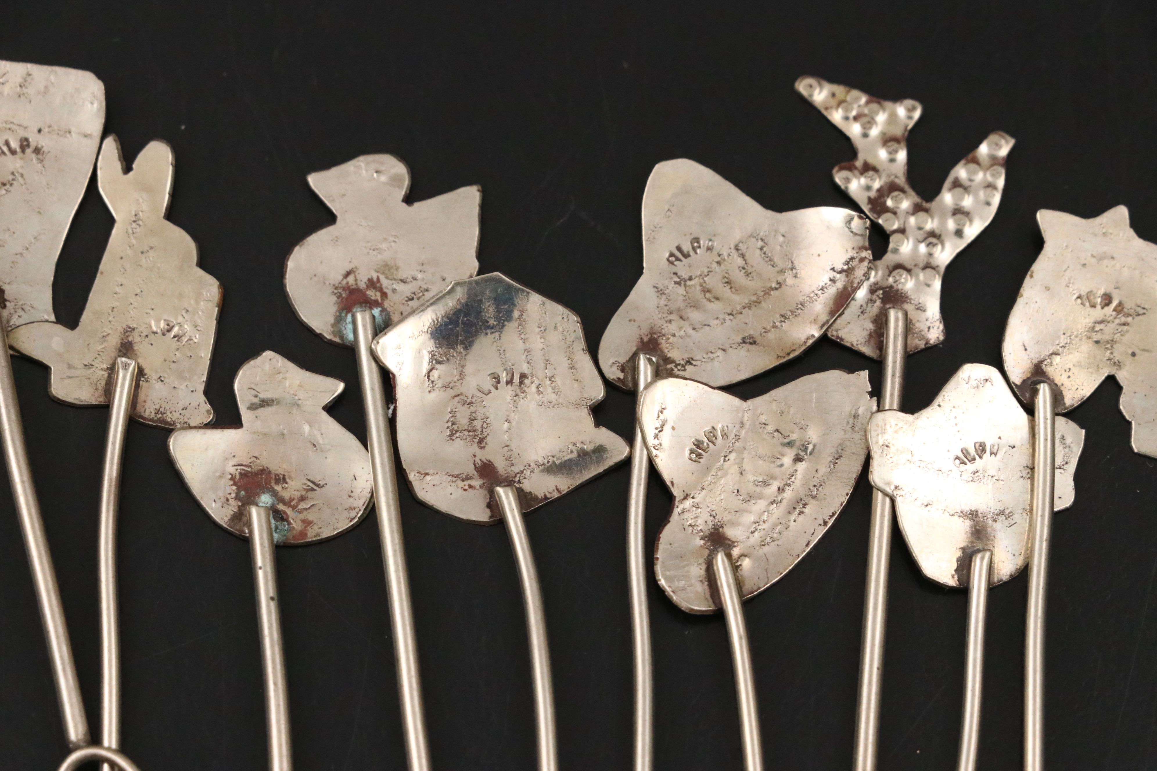 Mexican Silver Plate Cocktail Picks with Engraved Handles