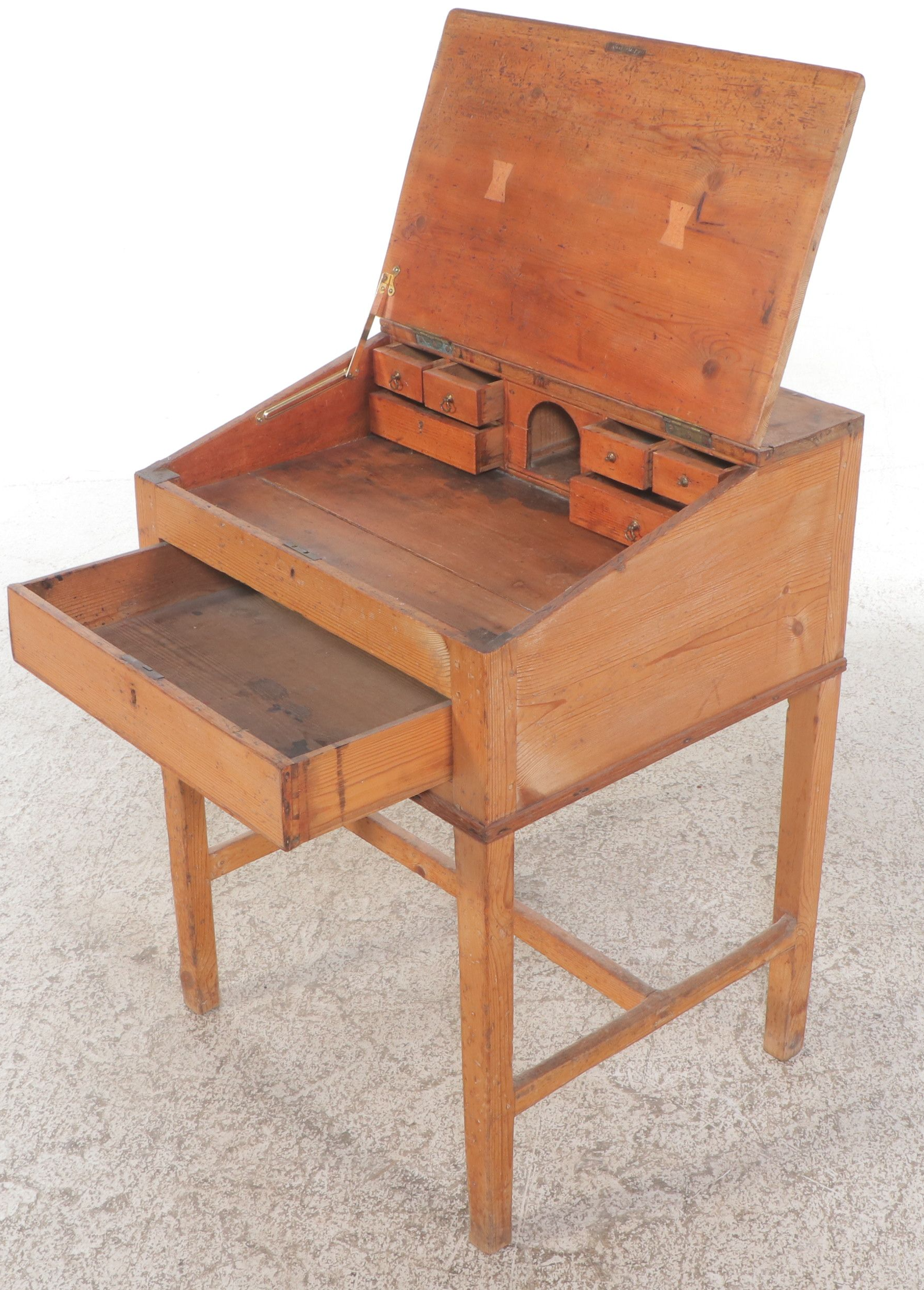 Antique Early American Style Pine Slat-Front Desk