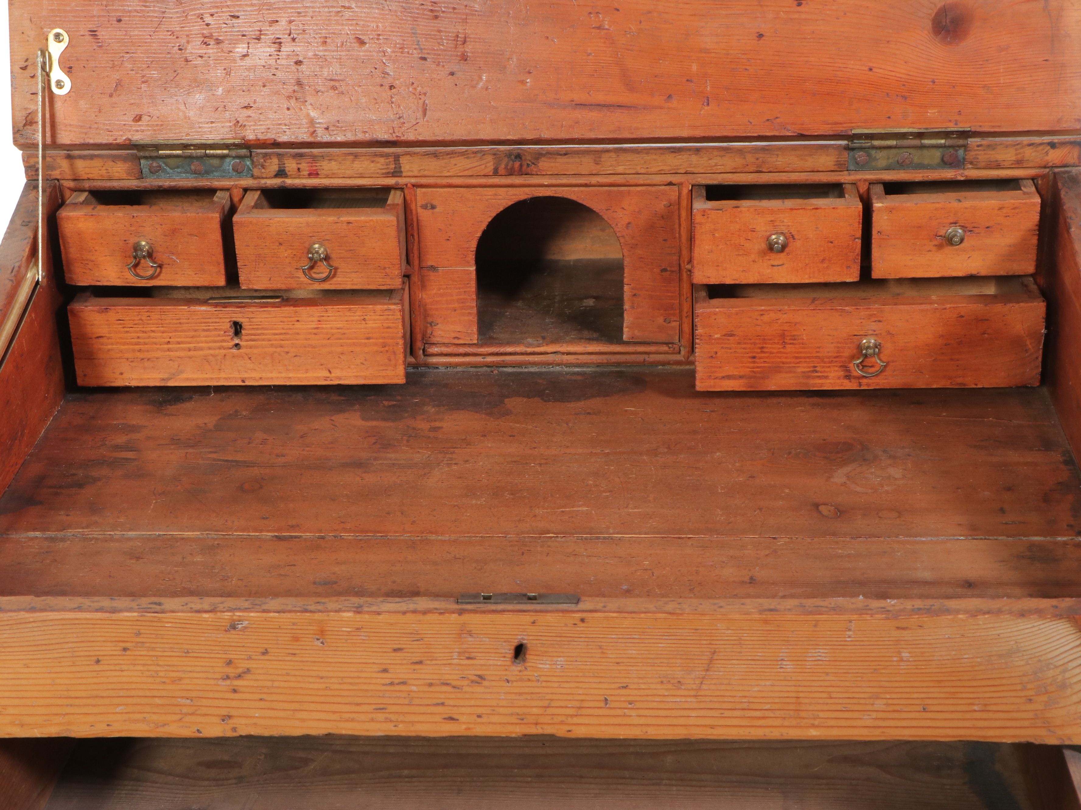 Antique Early American Style Pine Slat-Front Desk