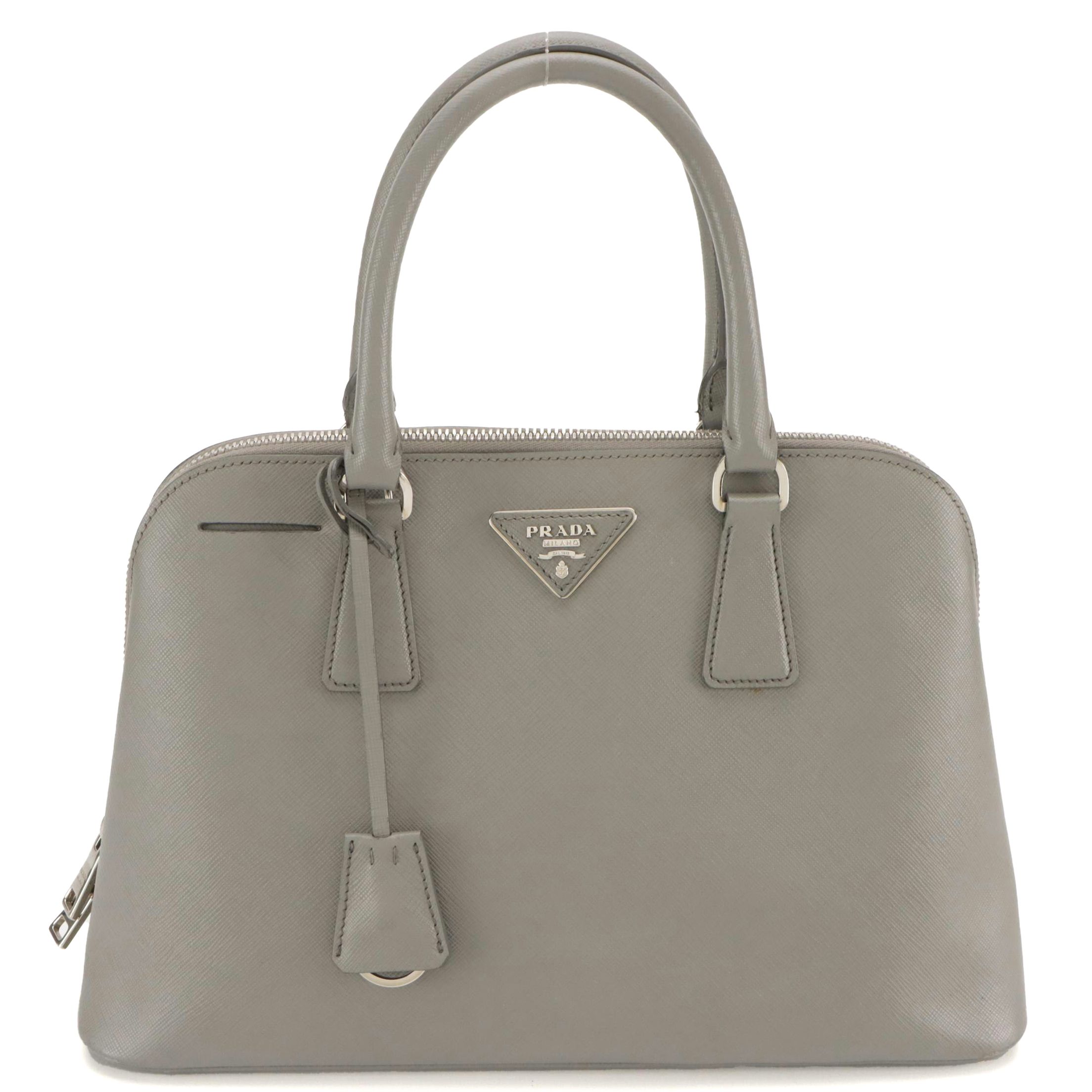 Prada Promenade Dome Two-Way Bag in Marmo Gray Saffiano Lux Leather