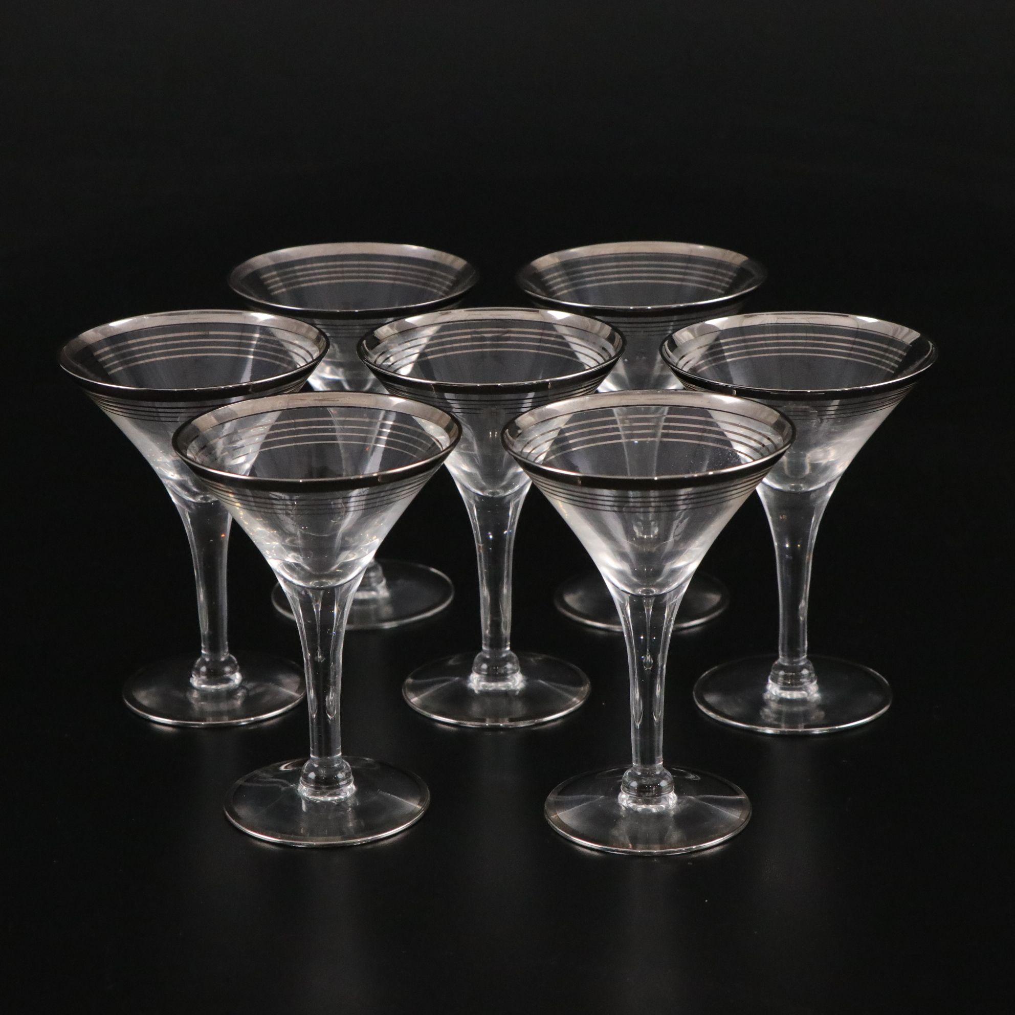 Silver Rimmed Martini Glasses & Fostoria Etched Relish Tray
