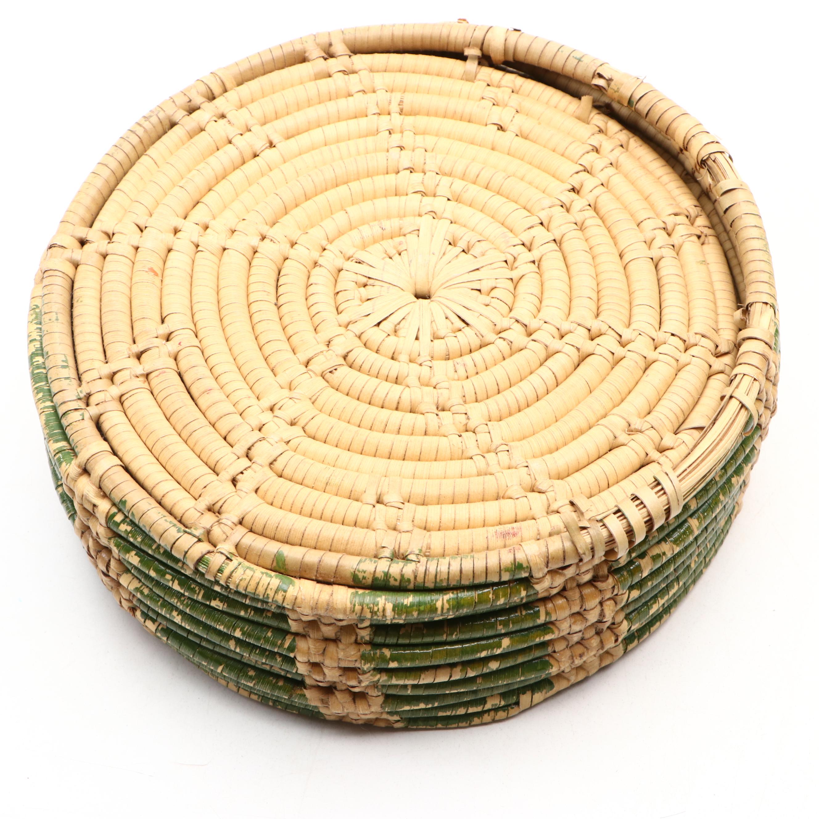 Chinese Style Lidded with Other Baskets with Bamboo Footed Tray