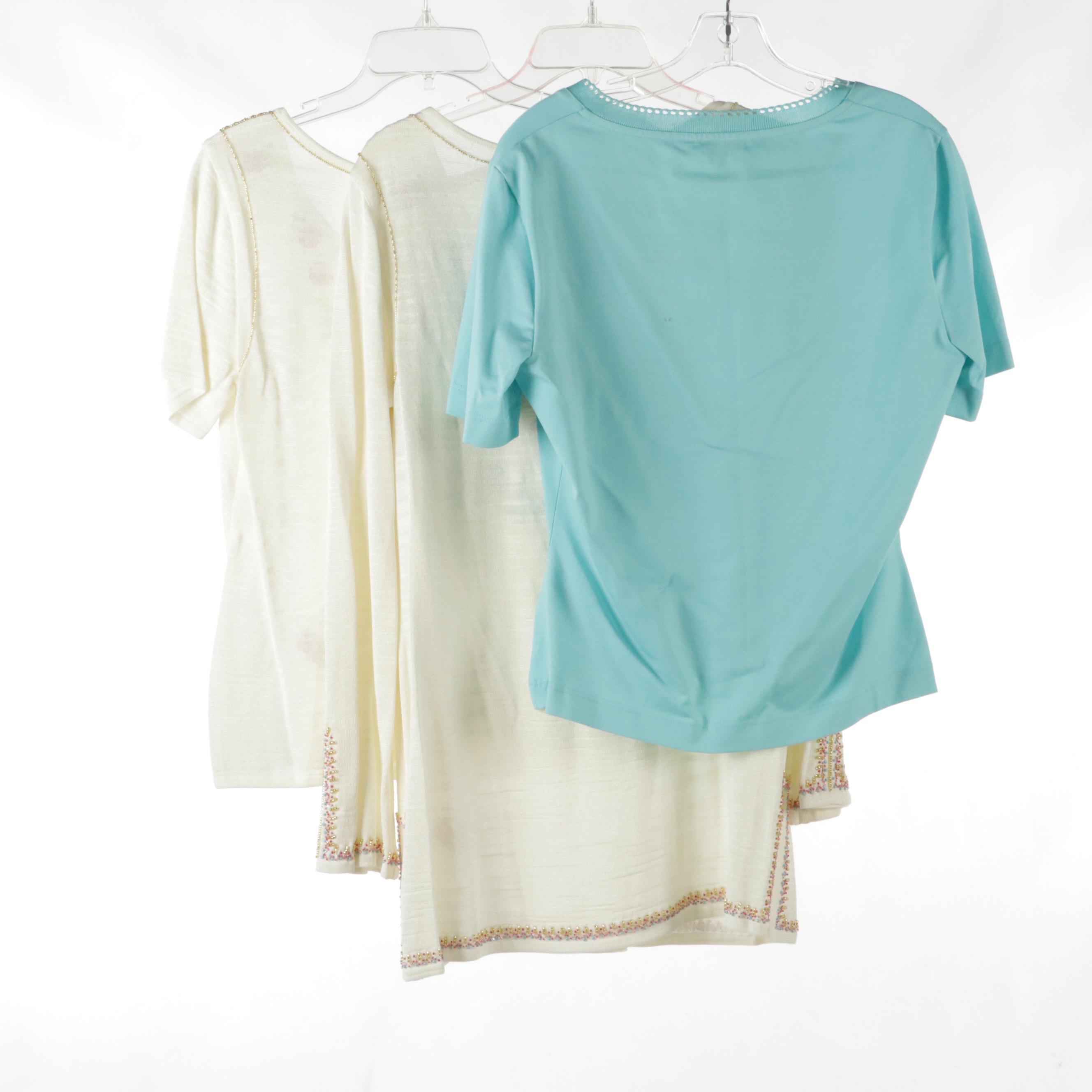 Escada Beaded/Embroidered Pullover Knit Sweater and Blouse with Short Sleeve Top