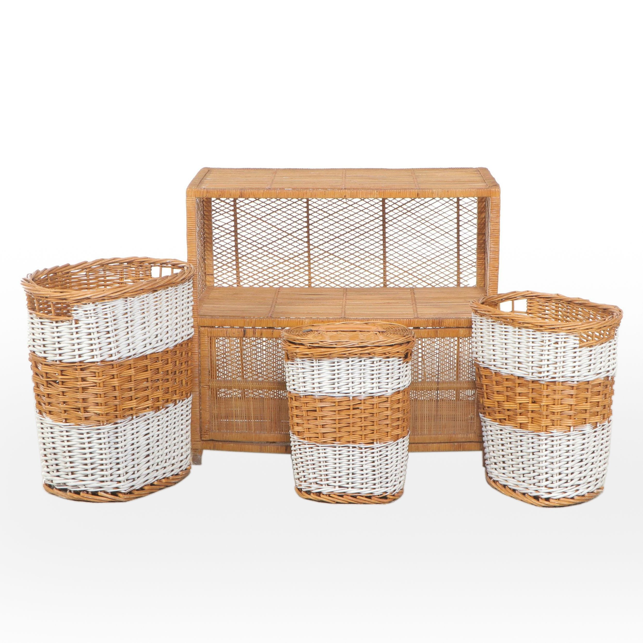 Bamboo and Rattan Cabinet with Two-Tone Wicker Baskets