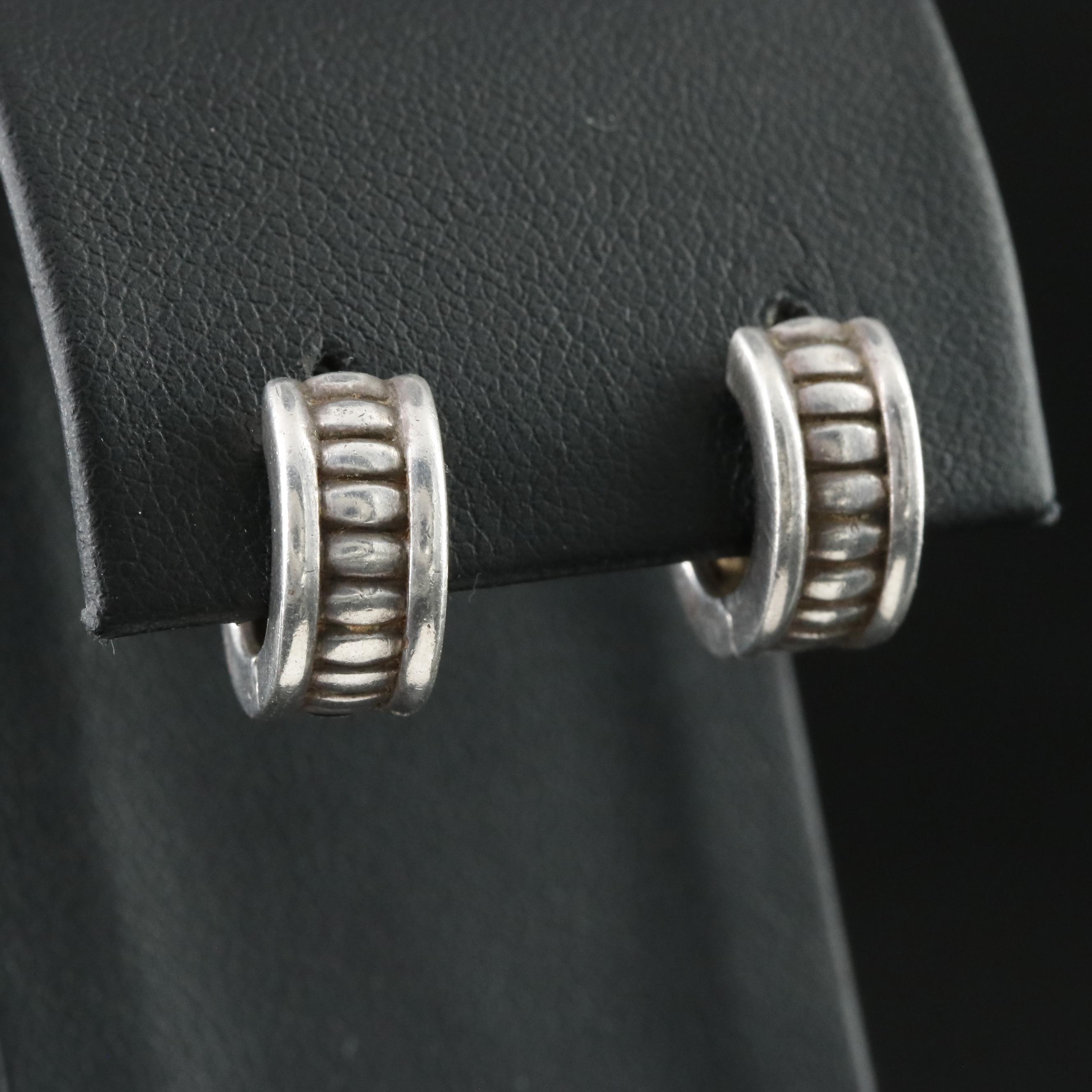Sterling Fluted Huggie Hoop Earrings