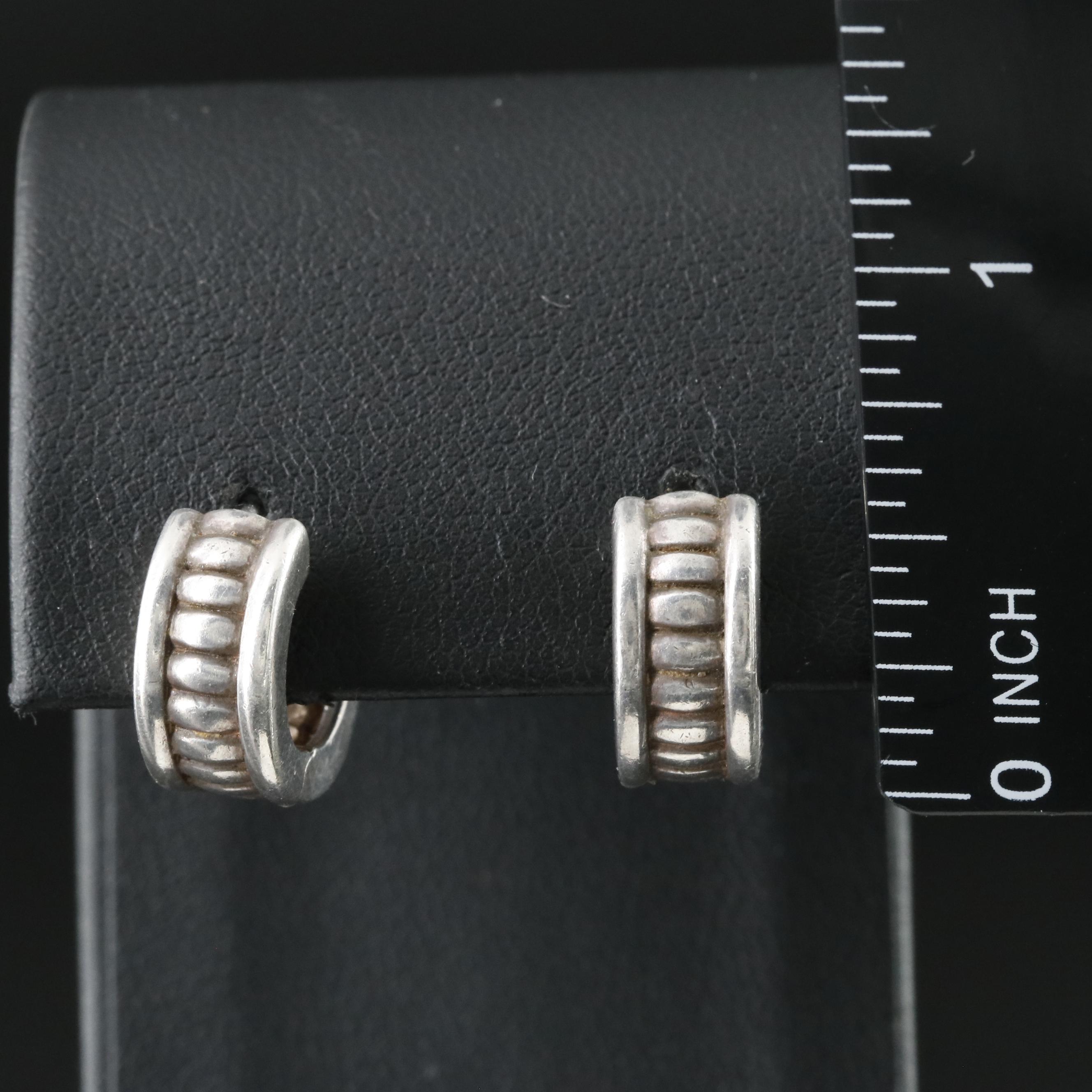 Sterling Fluted Huggie Hoop Earrings